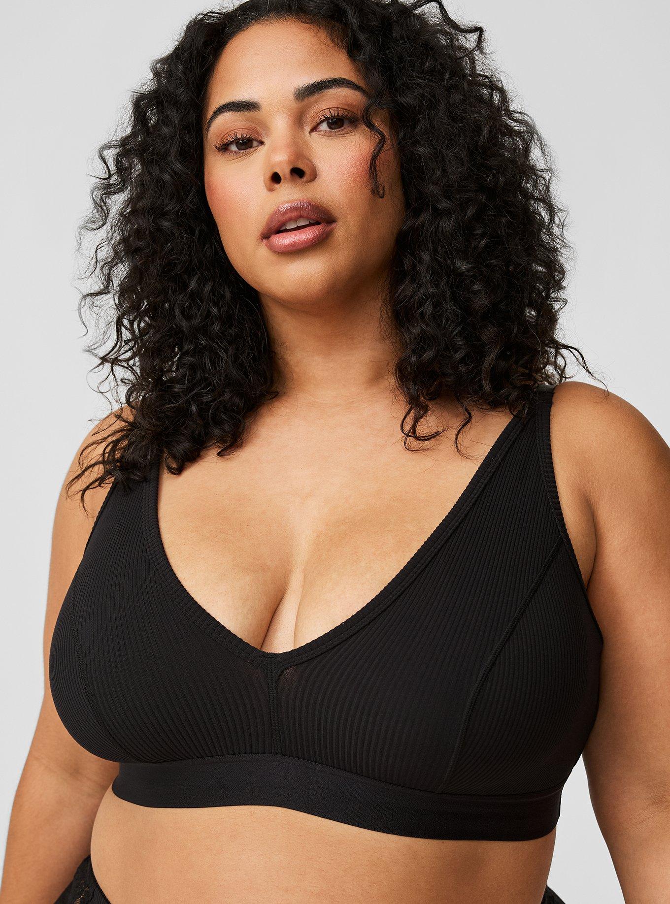 Black Ribbed Plunge Bralette, Two Piece Sets