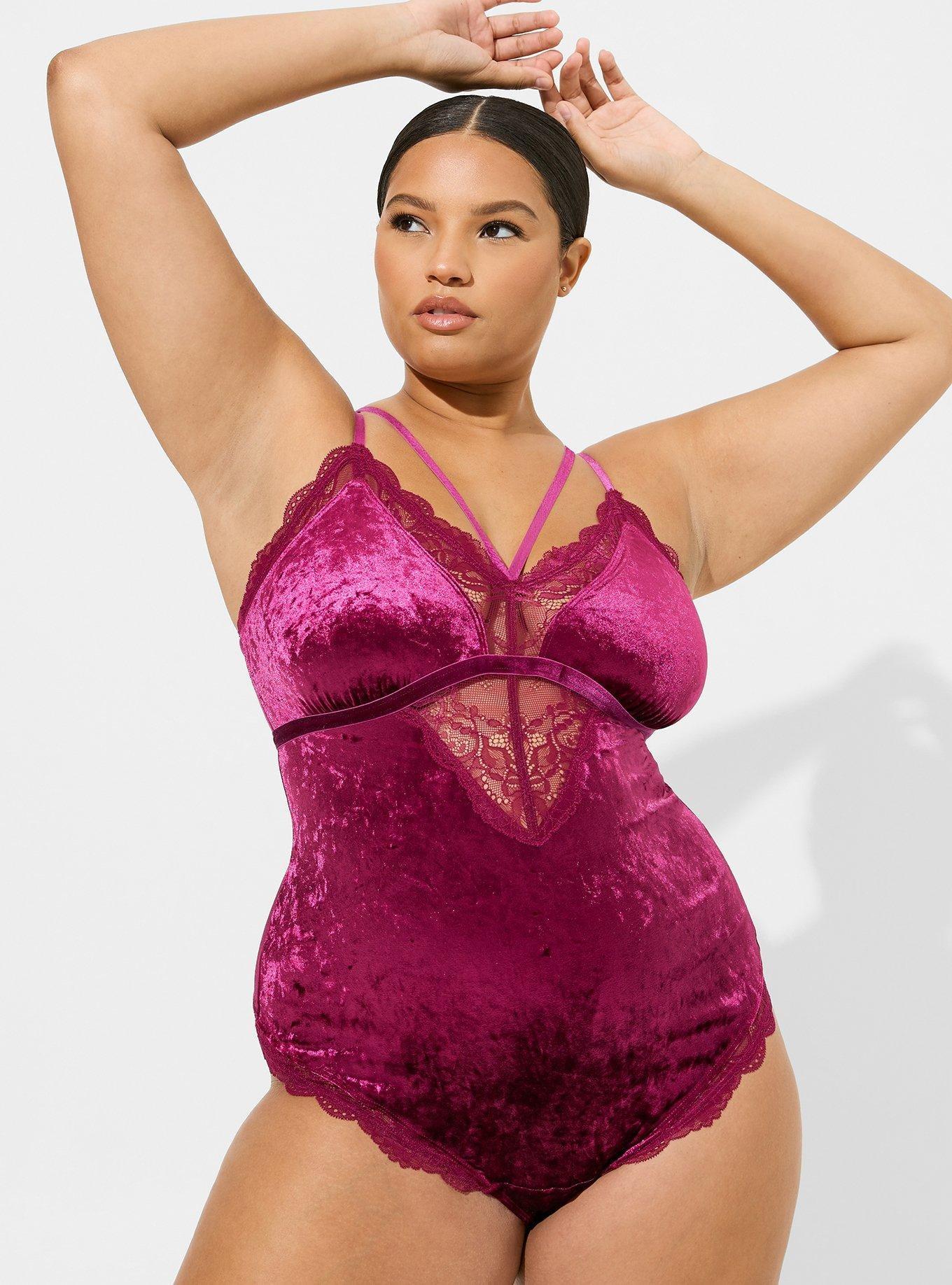 Plus Size Velour Lace Triangle Bodysuit Torrid