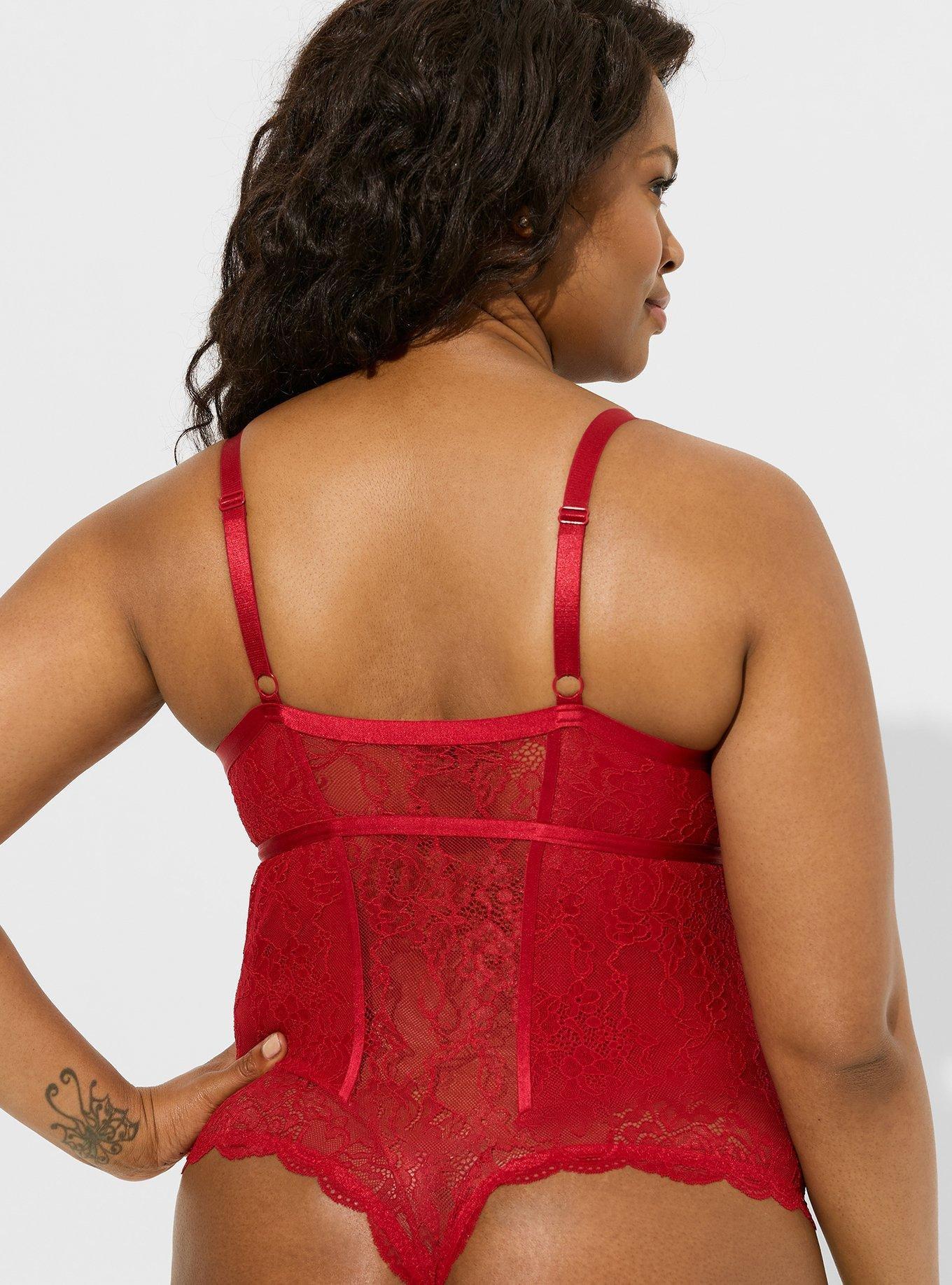 Red Lace Plus Size Bodysuit