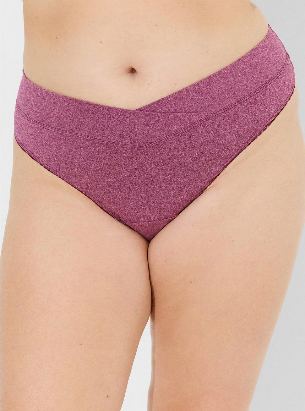 Plus Size Microfiber Cross Front Mid-Rise Thong Panty, NAVARRA HEATHER, alternate