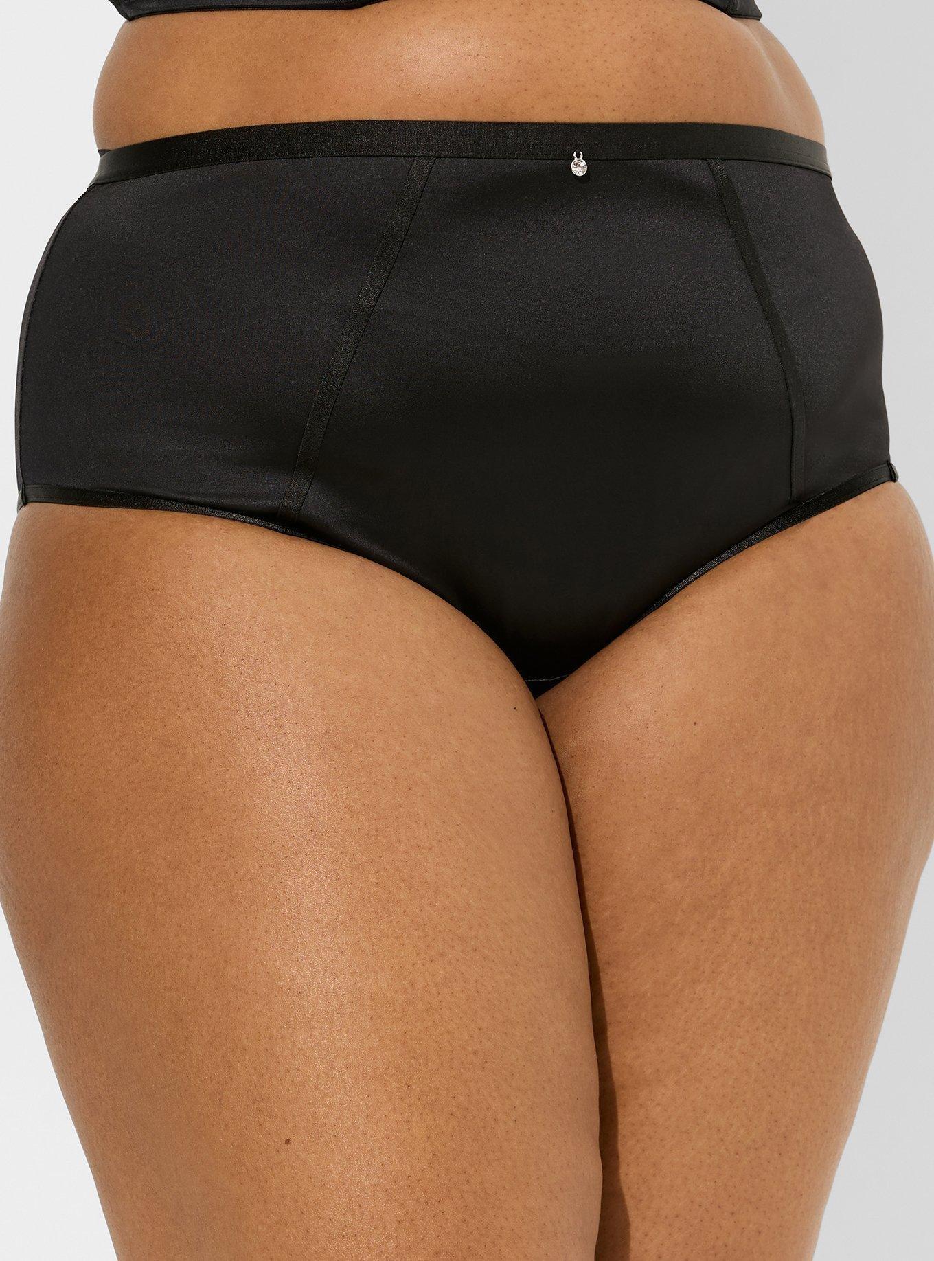 Shine Microfiber And Diamante Mid Rise Cheeky Panty, RICH BLACK, alternate