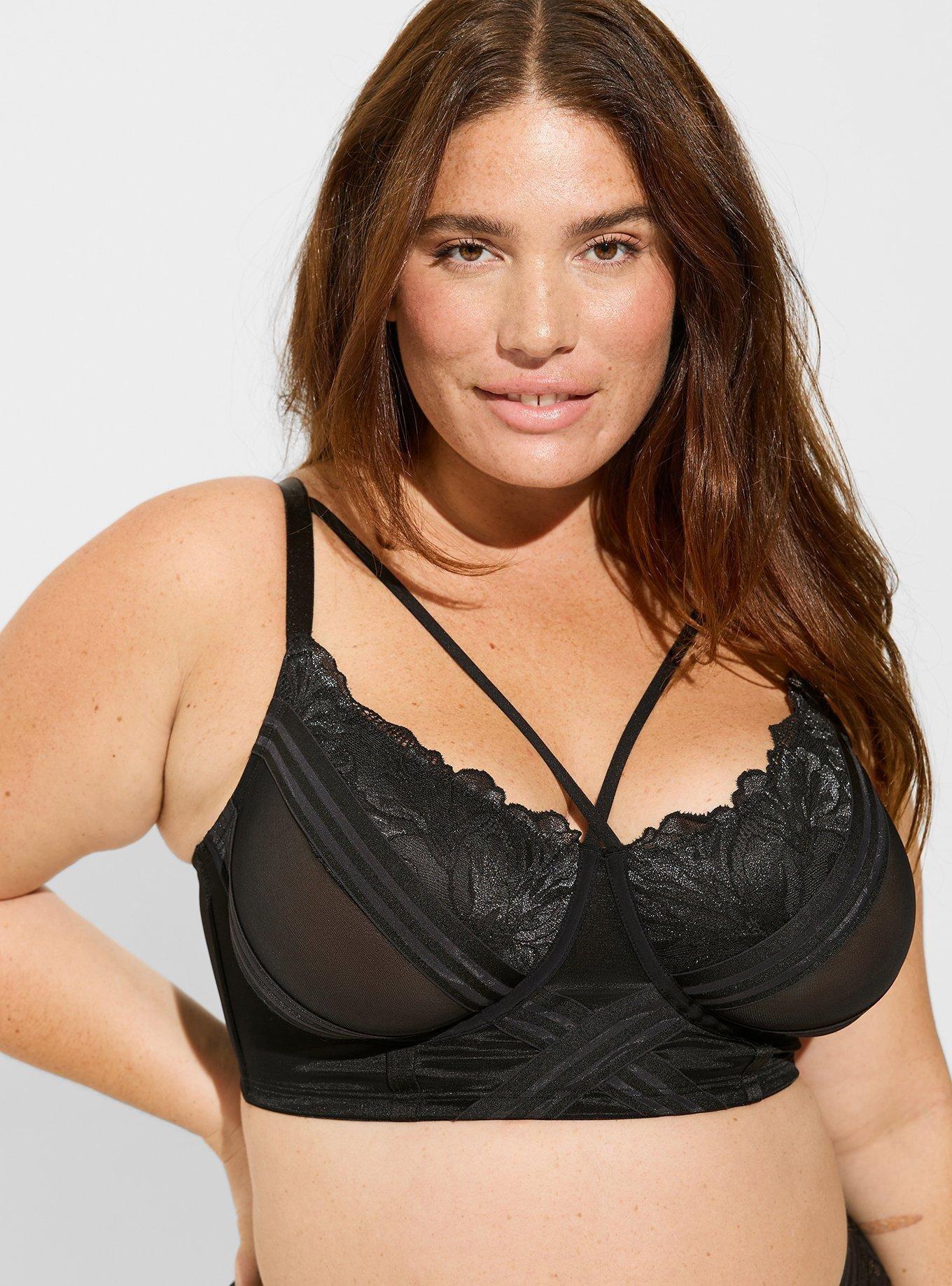 Striped Mesh Elastic Longline Cutout Bra, RICH BLACK, hi-res