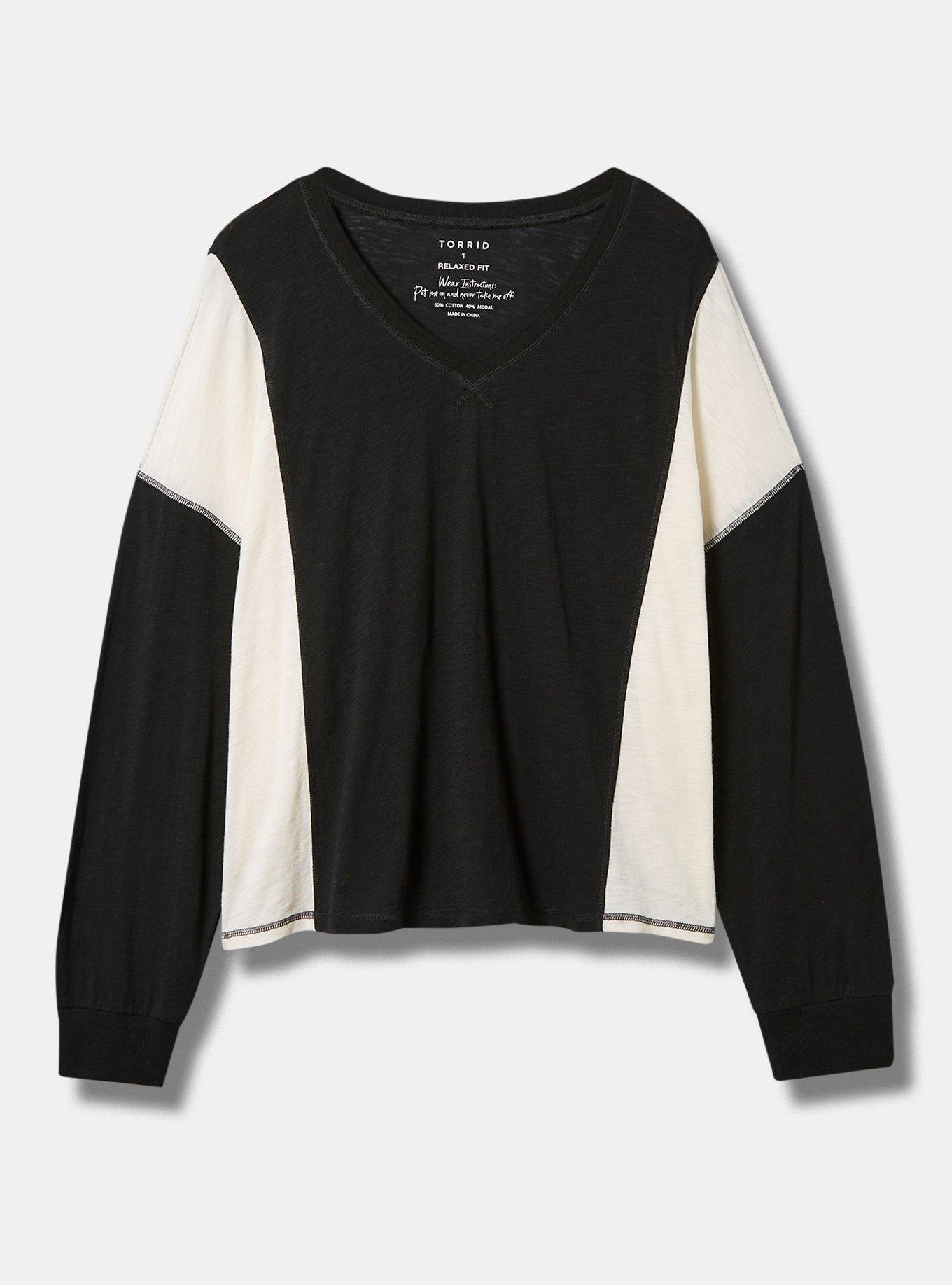 Cotton Modal Slub V-Neck Long Sleeve Dolman Tee