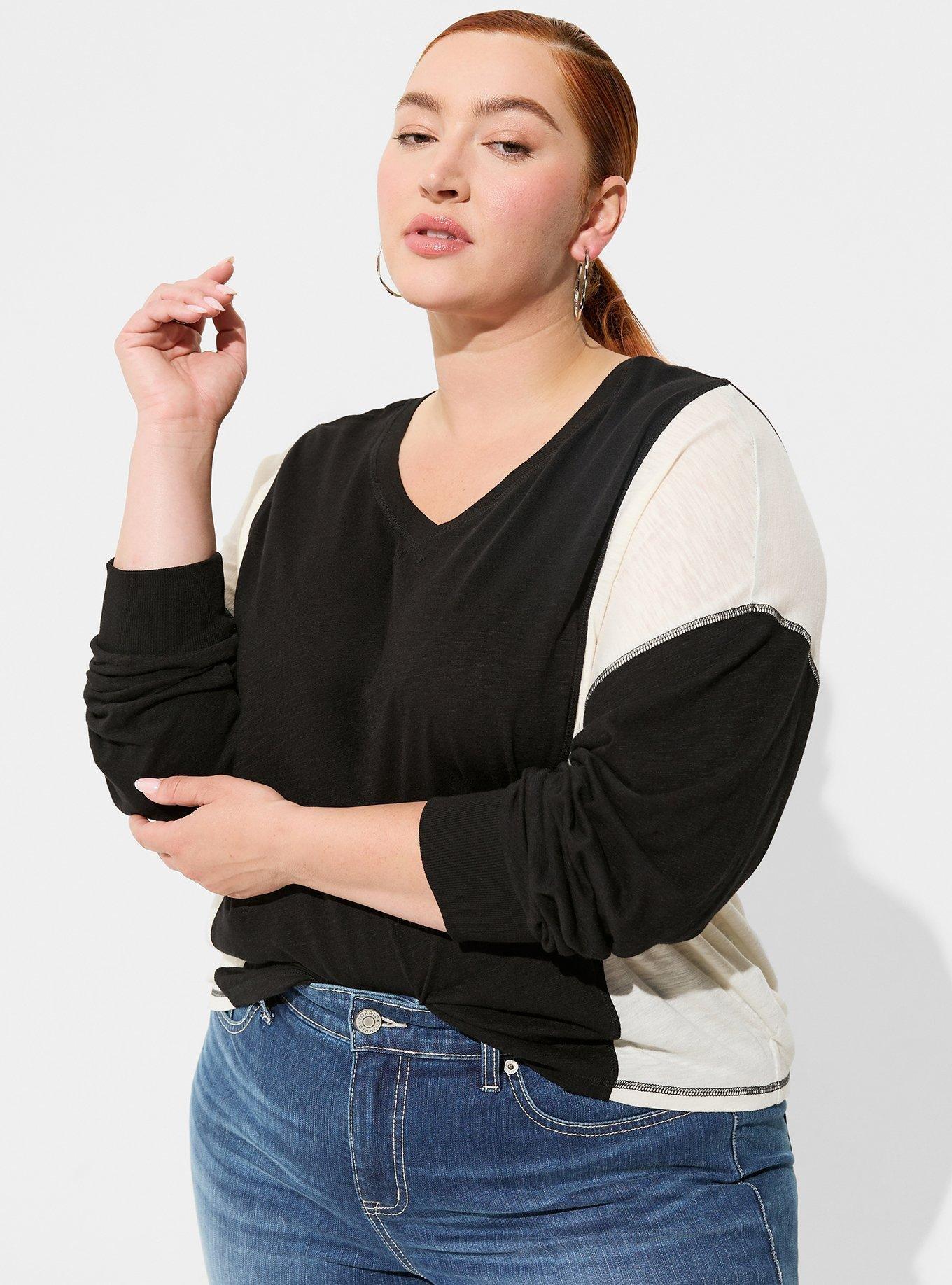 Cotton Modal Slub V-Neck Long Sleeve Dolman Tee