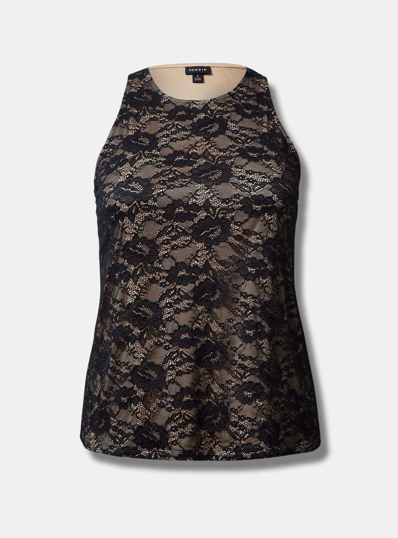 High neck outlet lace tank top