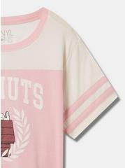 Plus Size Snoopy Classic Fit Cotton Varsity Boat Neck Elbow Sleeve Tee, PINK, alternate