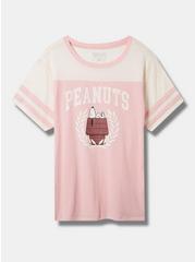 Plus Size Snoopy Classic Fit Cotton Varsity Boat Neck Elbow Sleeve Tee, PINK, hi-res