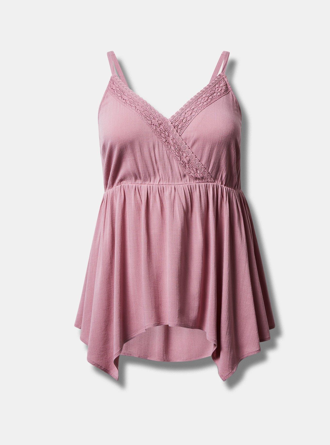 Babydoll Rayon Slub Surplice Lace Trim Cami