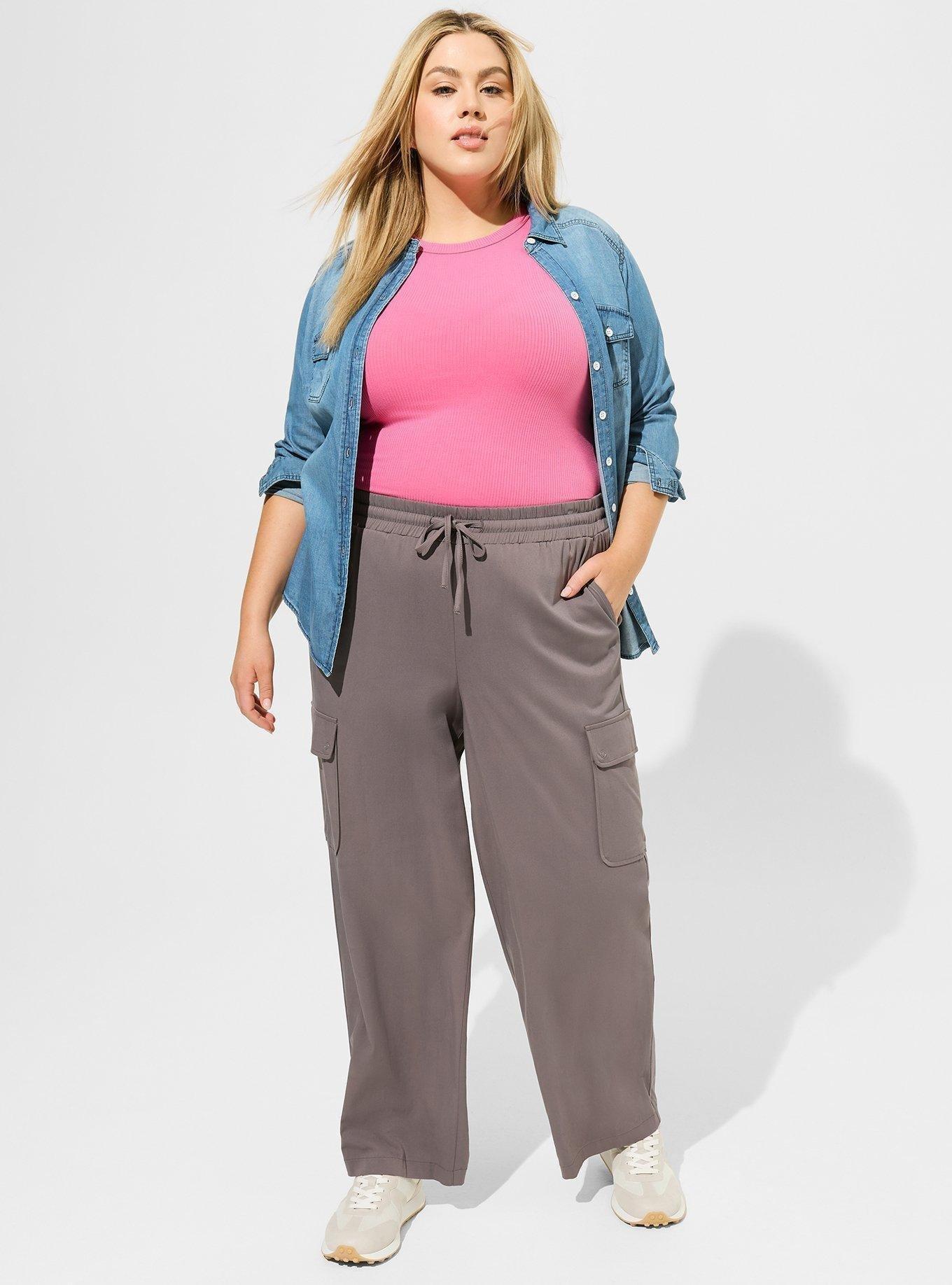 Plus Elasticated Waist Cargo Wide Leg Pants