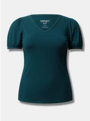 Fitted Super Soft Rib V-Neck Puff Sleeve Tee, DEEP TEAL, hi-res