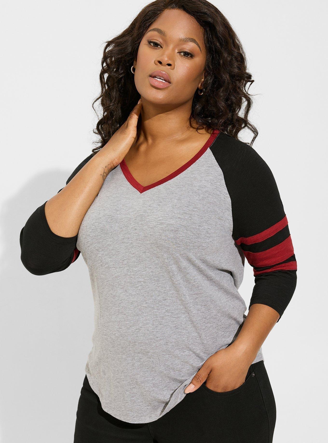 Super Soft Slub V-Neck Quarter Sleeve Varsity Tee, HEATHER GREY, alternate