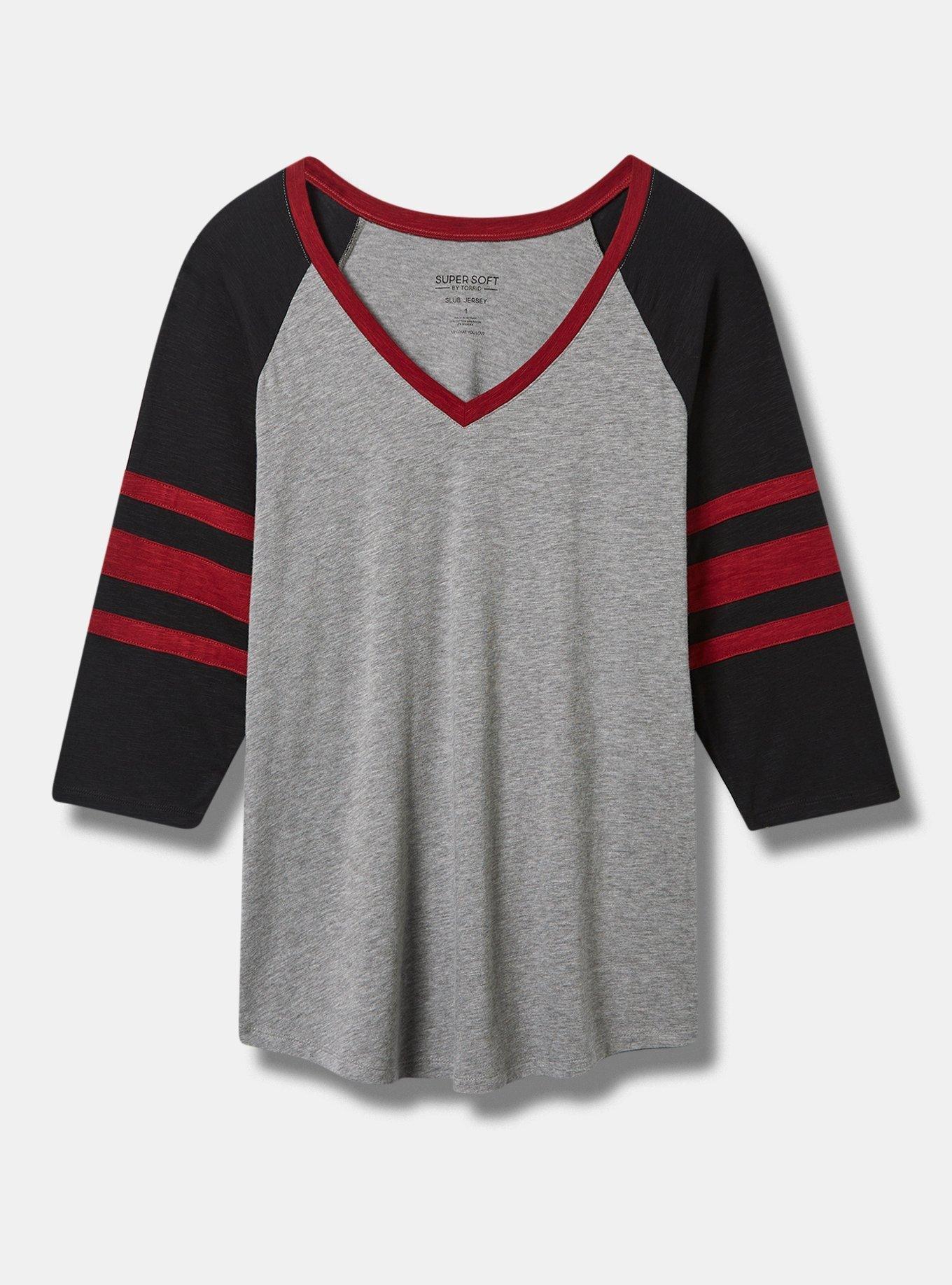 Super Soft Slub V-Neck Quarter Sleeve Varsity Tee