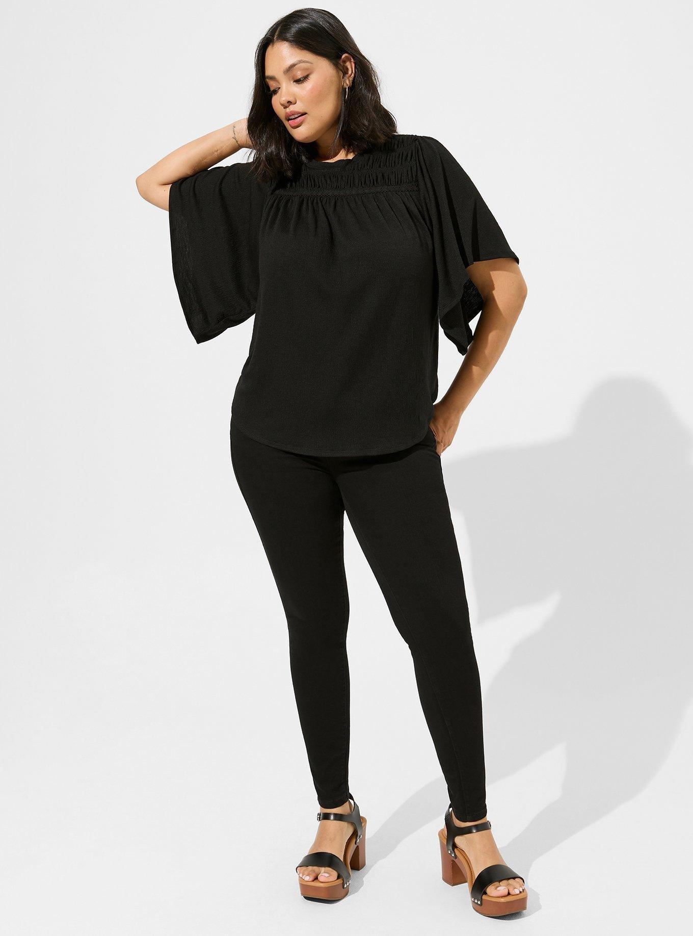 Plus Size - Knit Crewneck Smocked Flutter Sleeve Top - Torrid