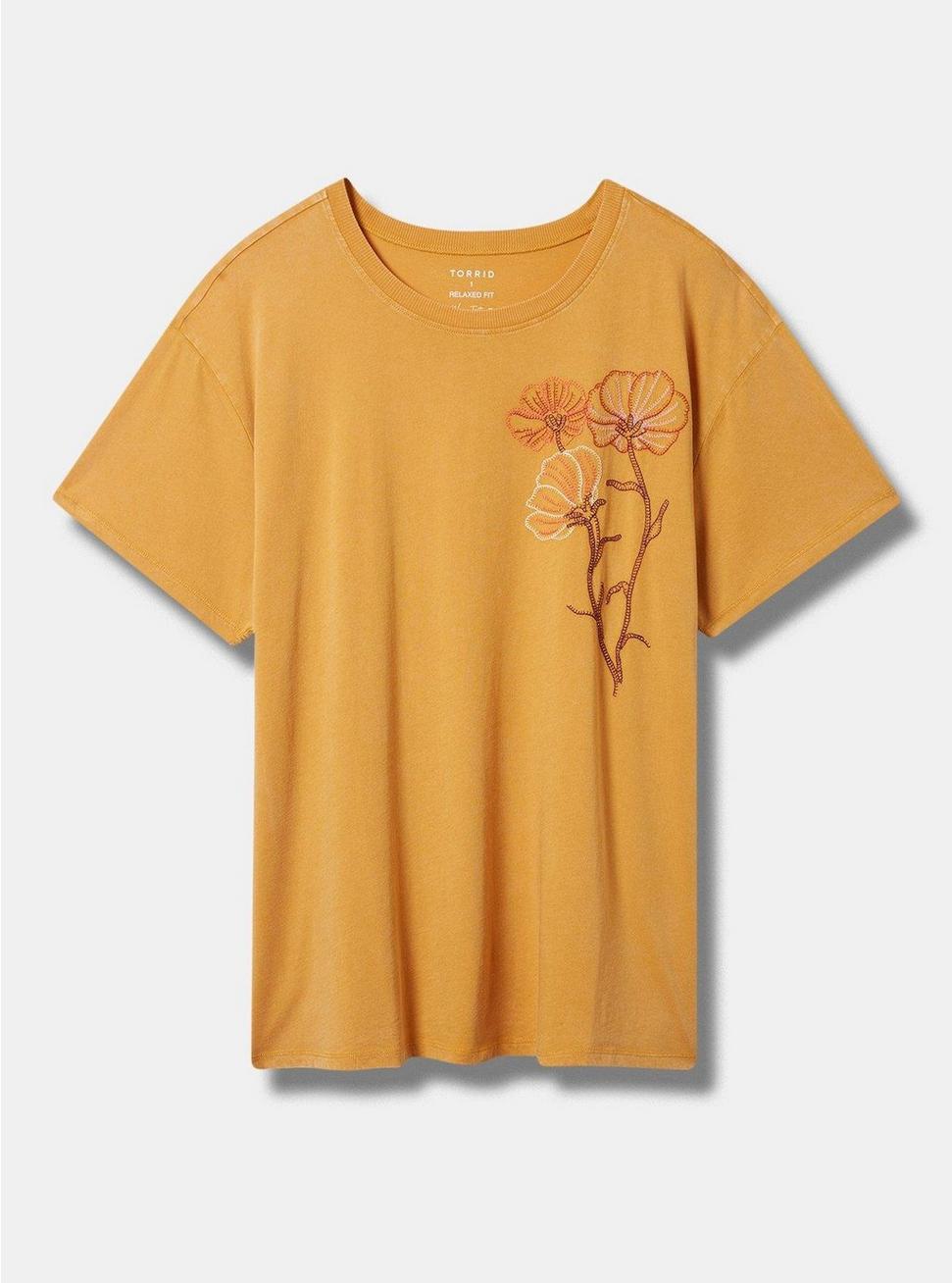 Midnight Floral Relaxed Fit Cotton Crew Neck Tee, MINERAL YELLOW, hi-res