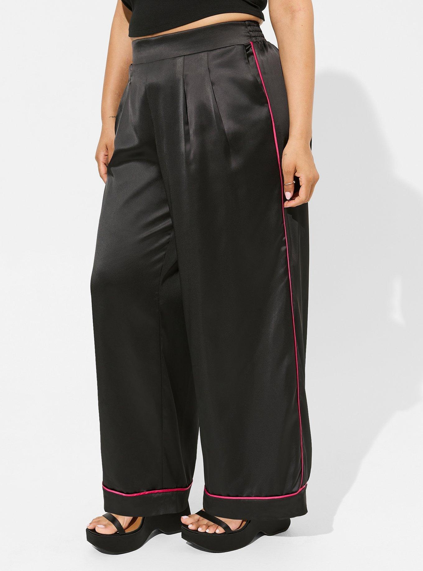 Plus Size Satin High Waisted Wide Leg Trousers