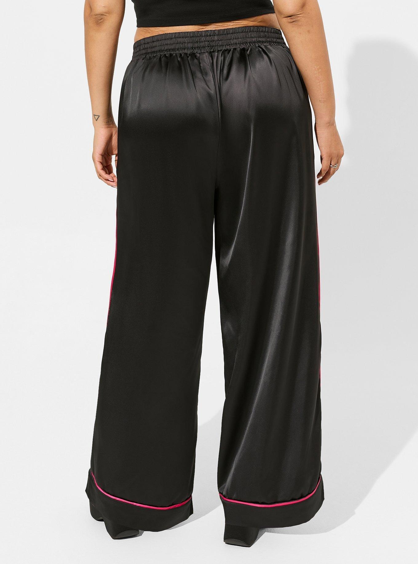 Black Satin Pants Wide Leg Pants, Satin Elastic Waist Pants Women 