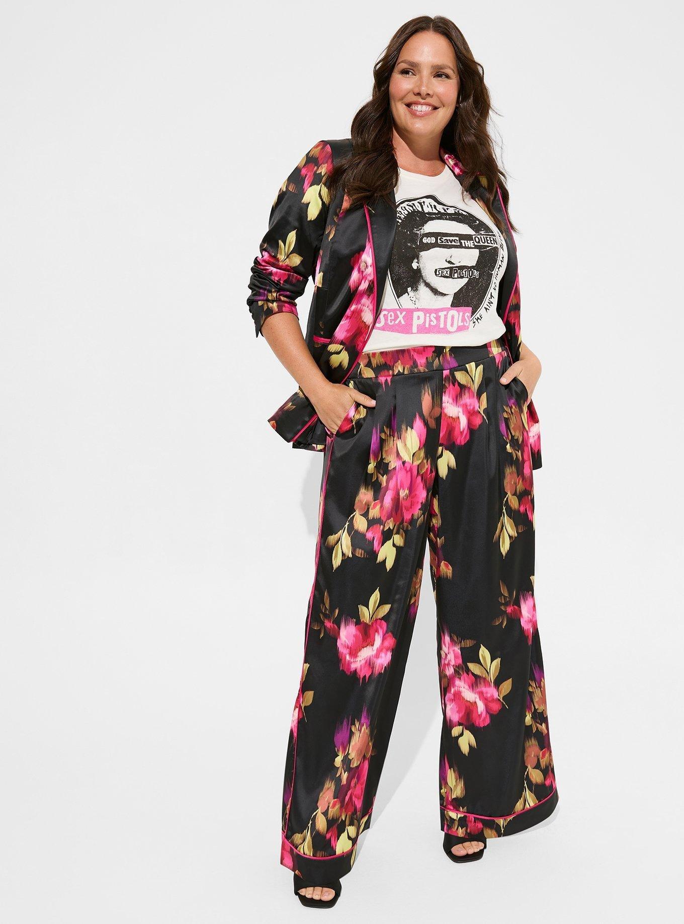 Plus Size Satin High Waisted Wide Leg Trousers