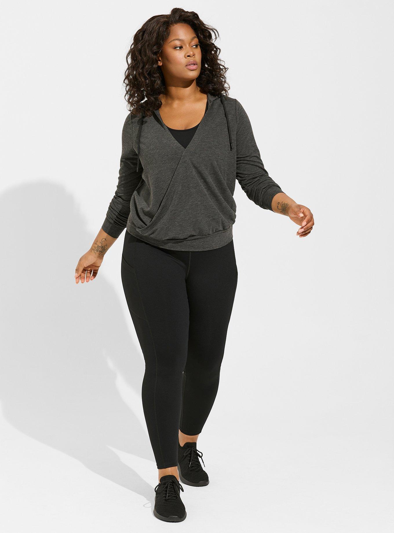 French Terry Surplice Long Sleeve Active Hoodie, DEEP BLACK HEATHER, alternate