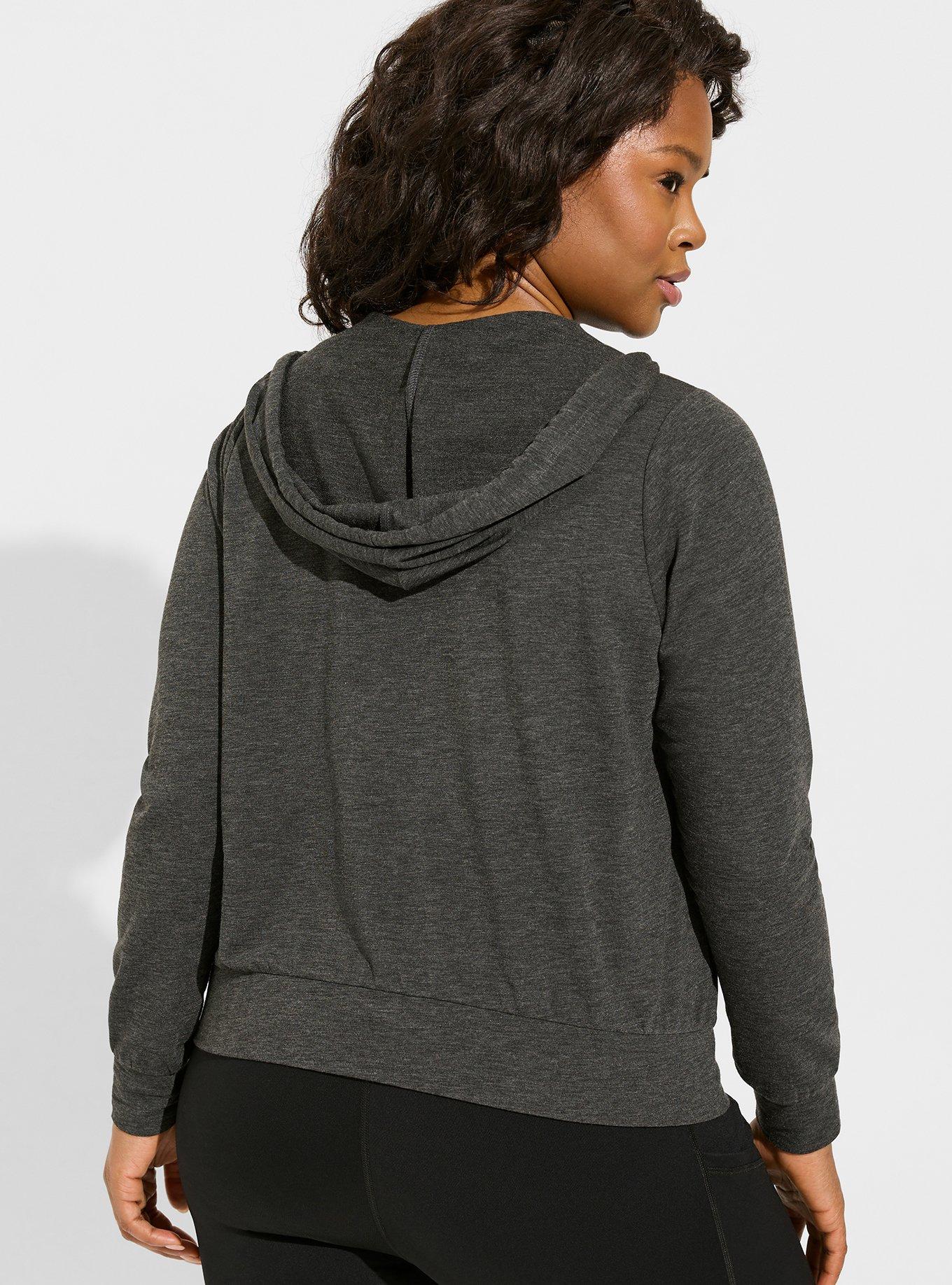 French Terry Surplice Long Sleeve Active Hoodie, DEEP BLACK HEATHER, alternate