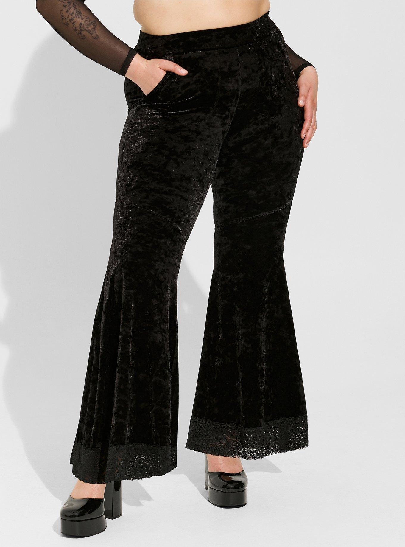 Plus Size - Full Length Signature Waist Velvet Flare Lace Trim Pocket  Legging - Torrid