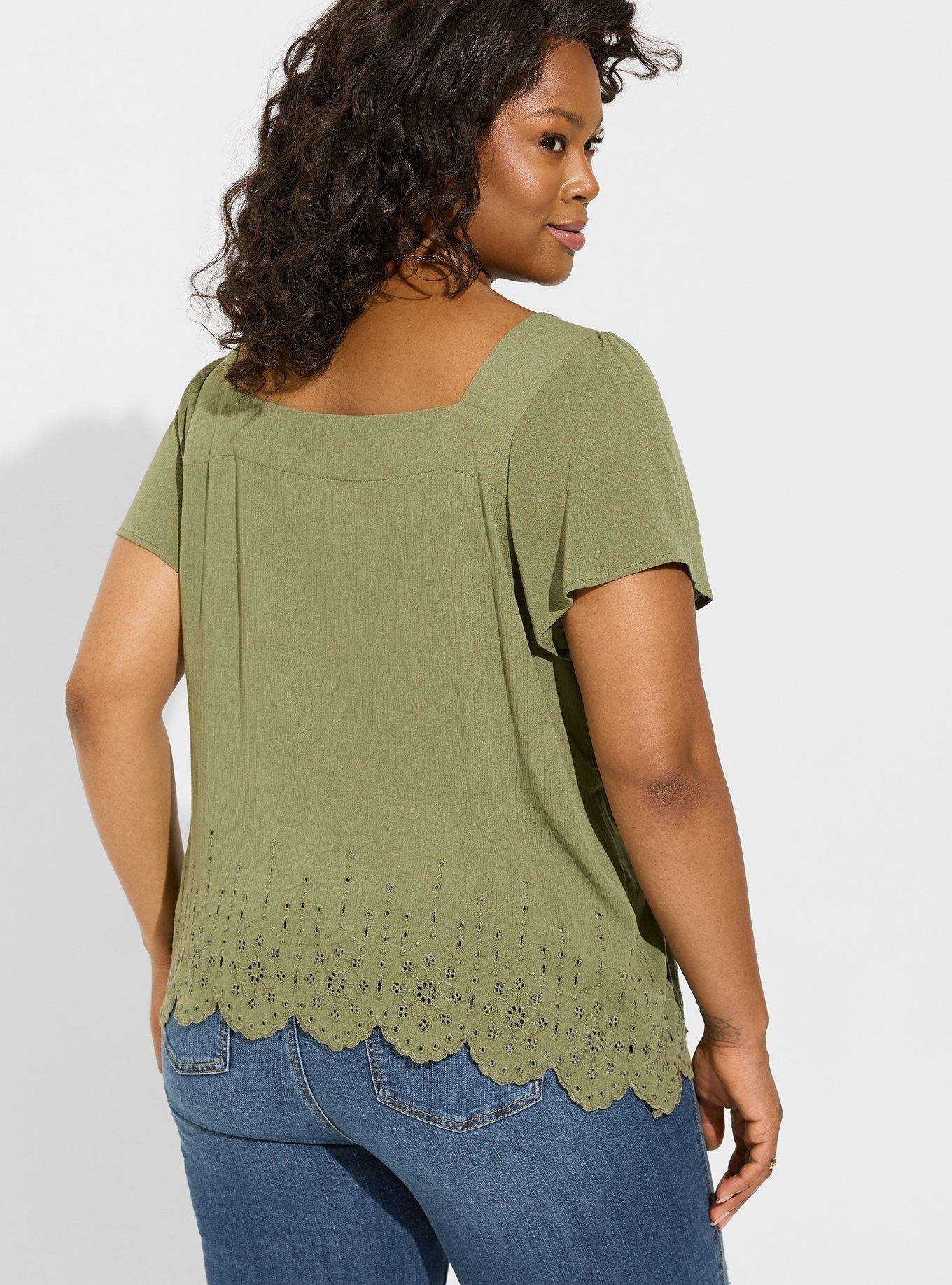 Plus Size - Washable Gauze Square Neck Eyelet Top - Torrid