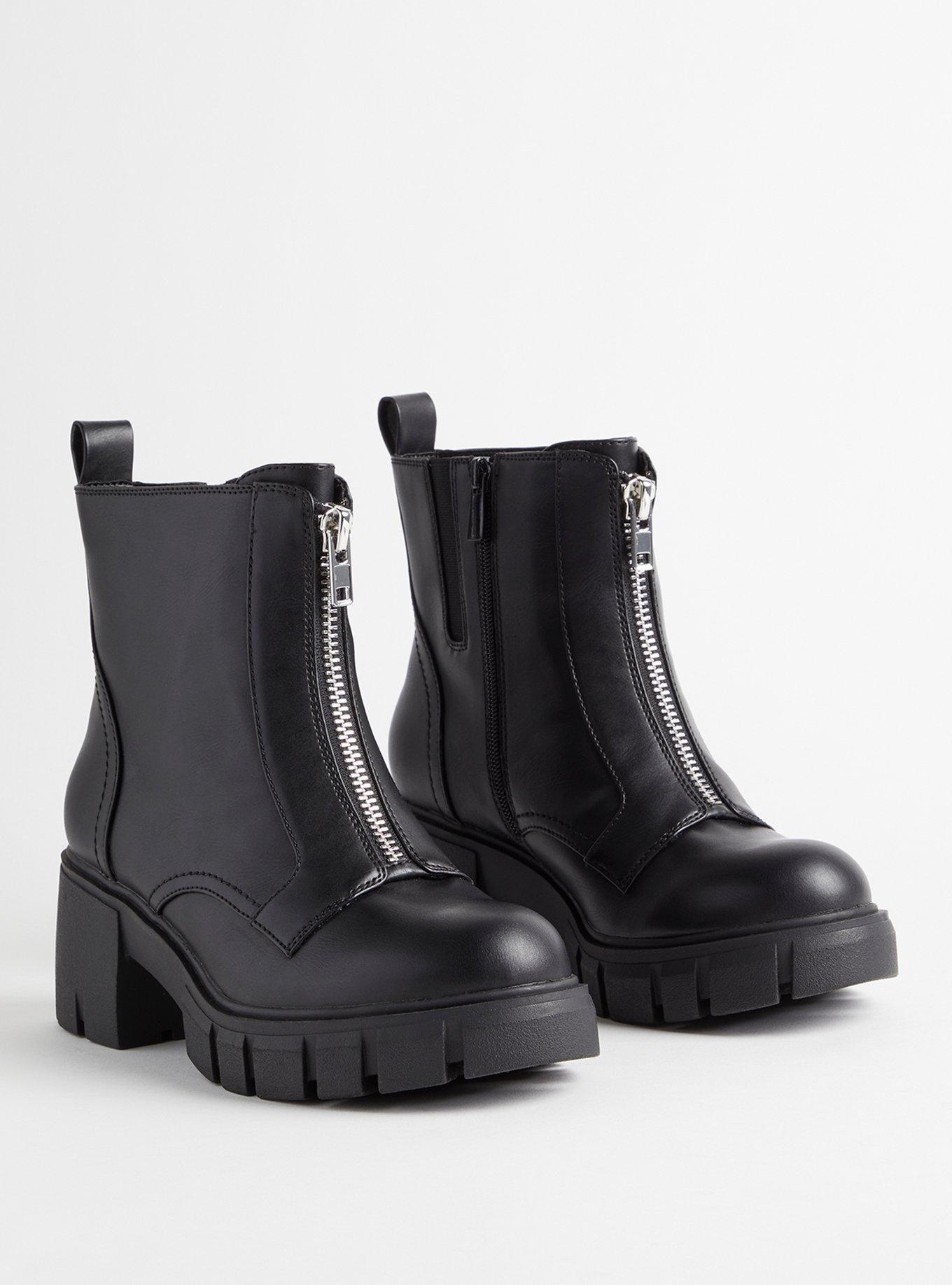 Stradivarius flat ankle boot with zipper in black