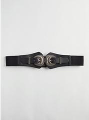 Plus Size Double Buckle Stretch Waist Belt, BLACK, hi-res