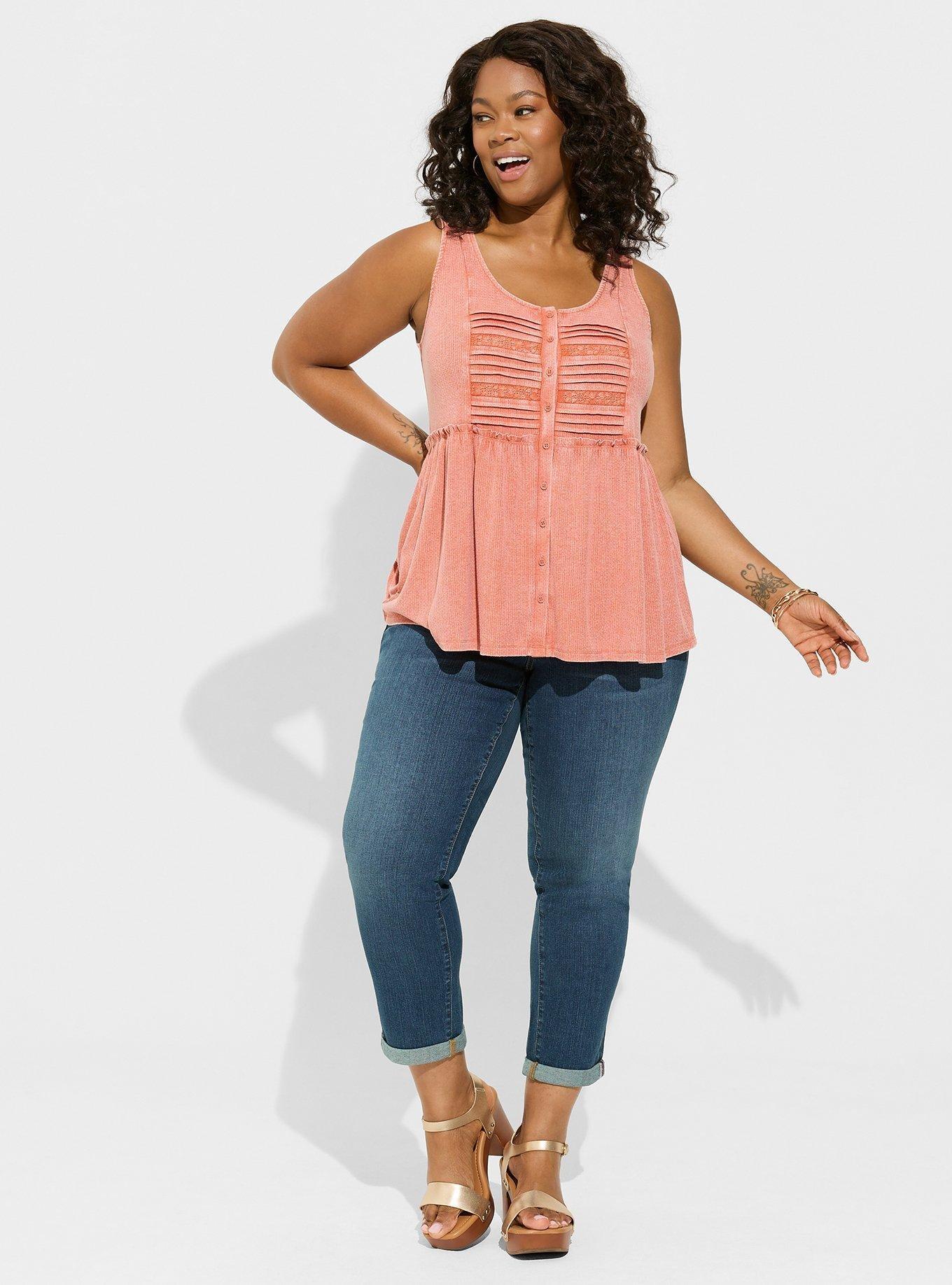 Textured Jersey Scoop Neck Button Down Babydoll