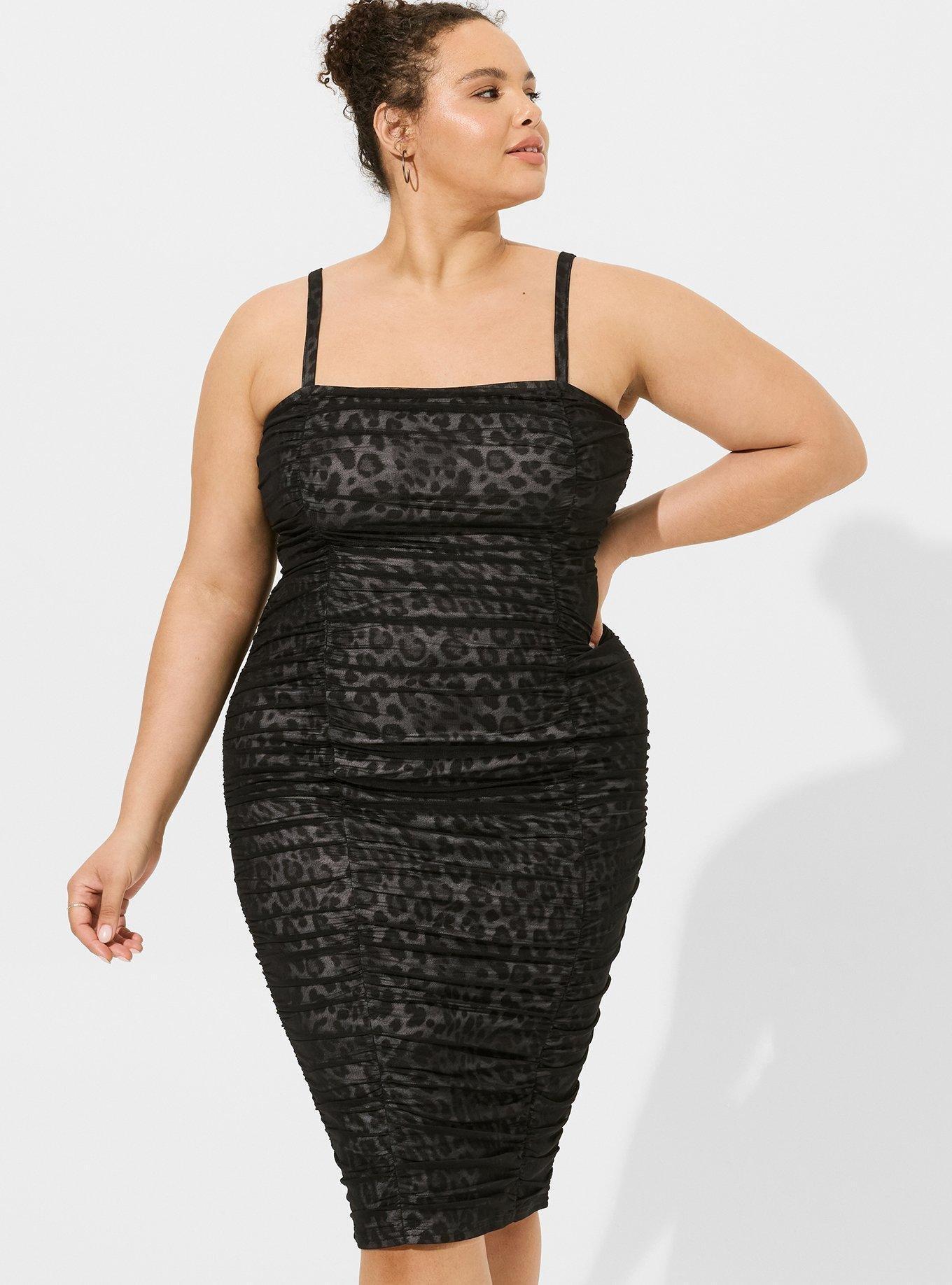 Plus Size - Black Mesh Ruched Mini Bodycon Dress - Torrid