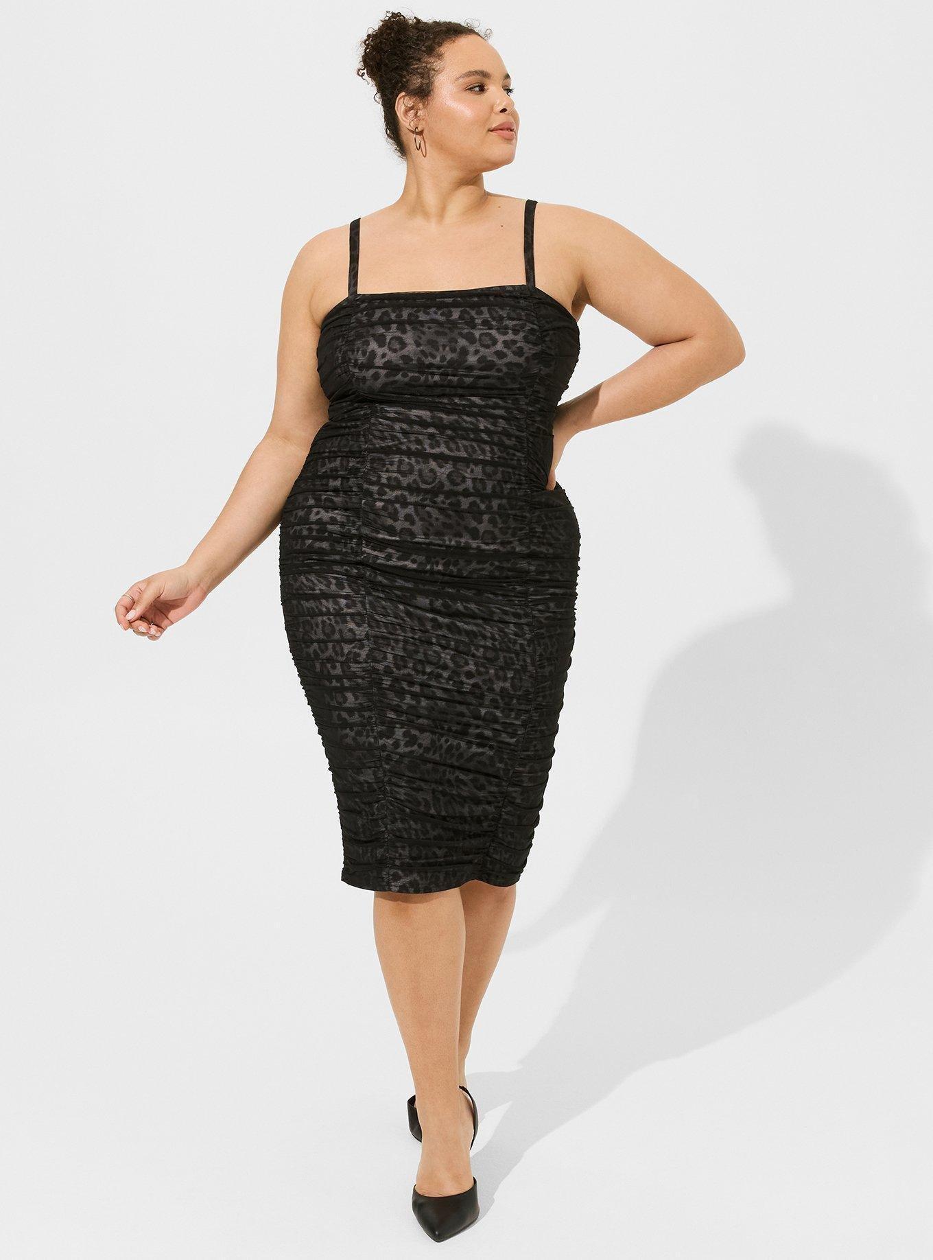 Plus Size - Midi Mesh Shirred Bodycon Dress - Torrid