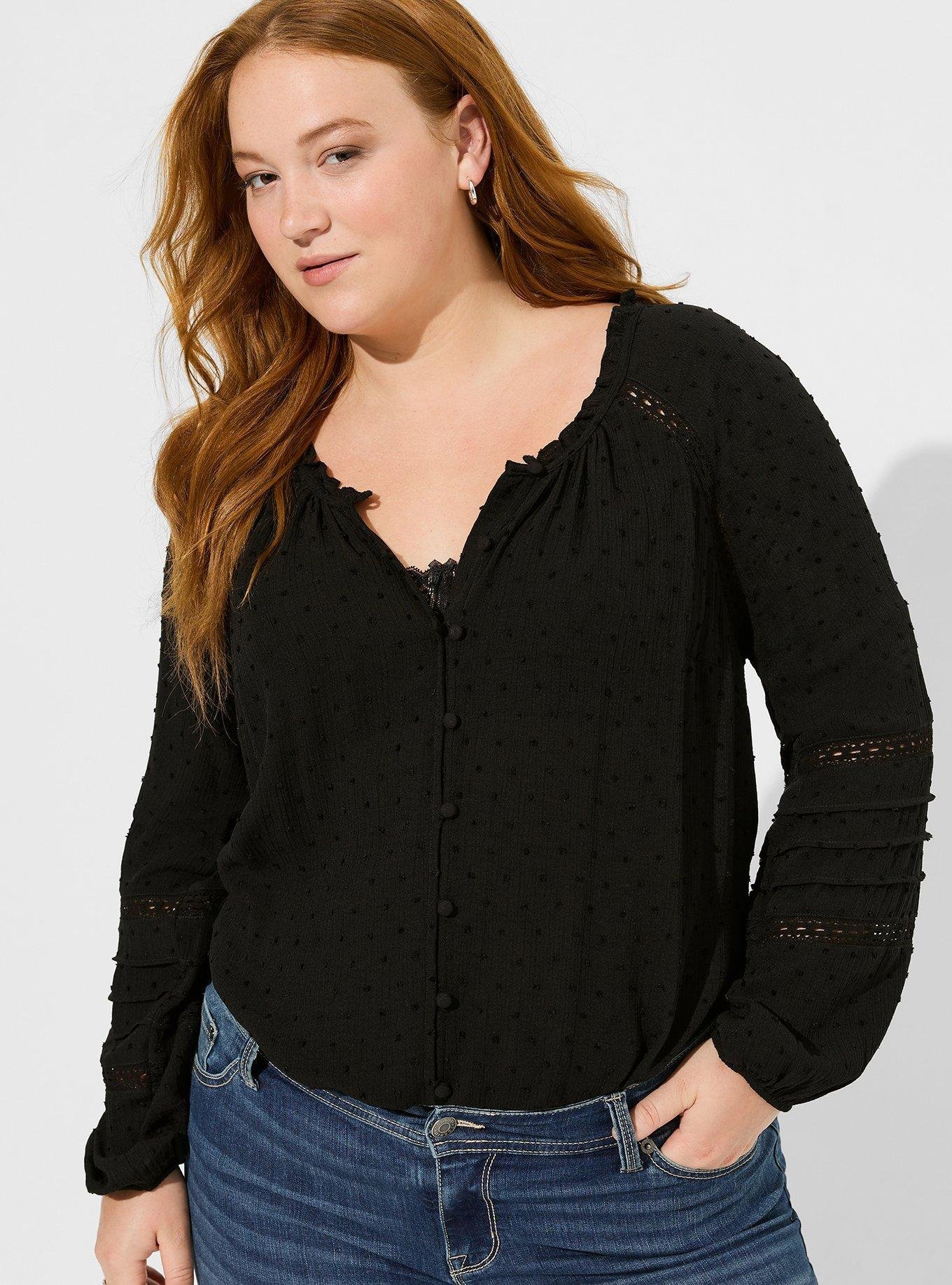 Plus Size - Washable Gauze Lace Inset Top - Torrid