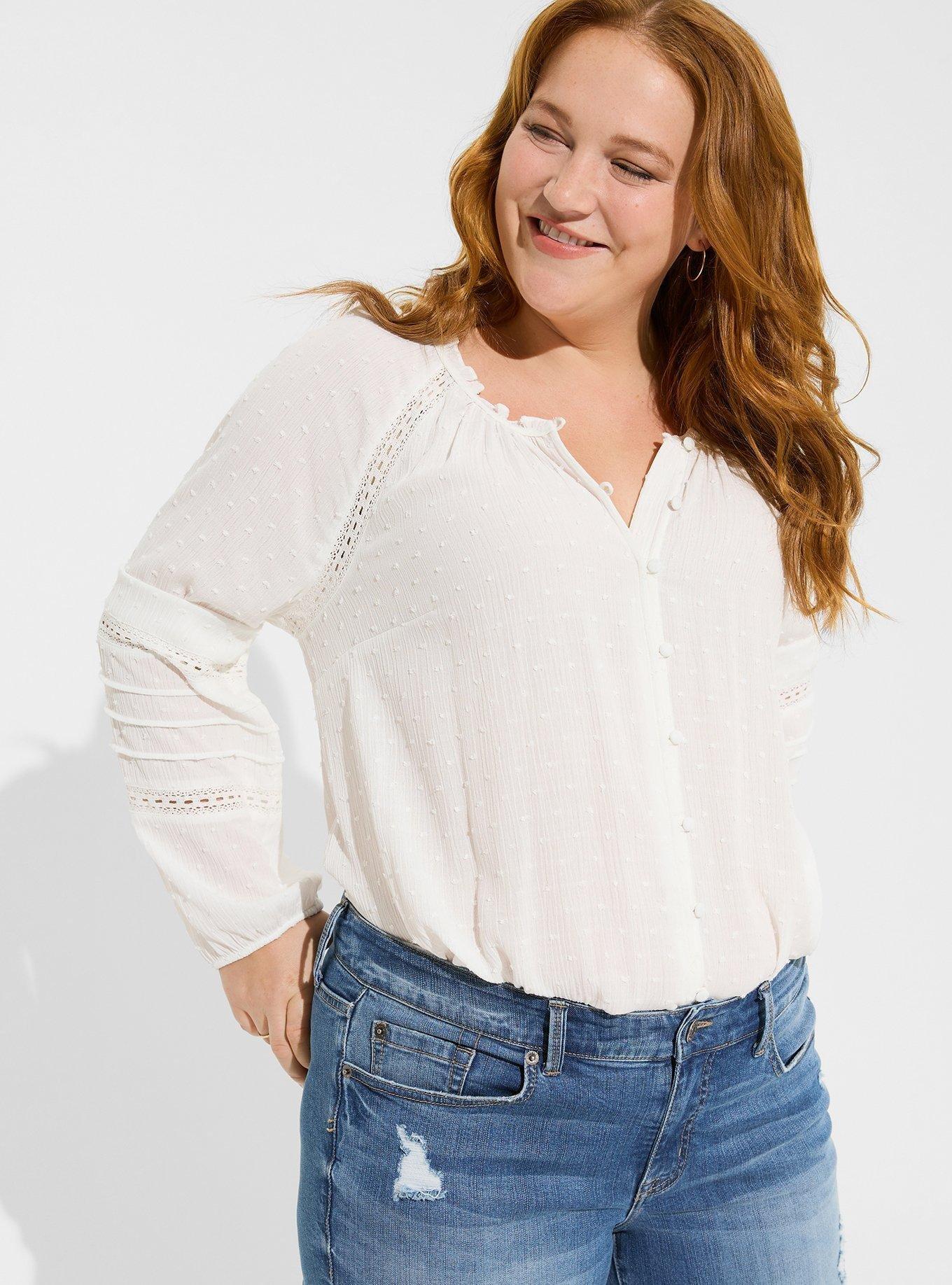 Plus Size Washable Gauze Lace Inset Top Torrid