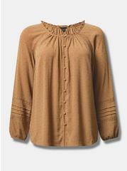 Washable Gauze Lace Inset Top, TOBACCO BROWN, hi-res