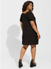 Plus Size Mini Rayon Slub Puff Sleeve Smocked Dress, DEEP BLACK, alternate
