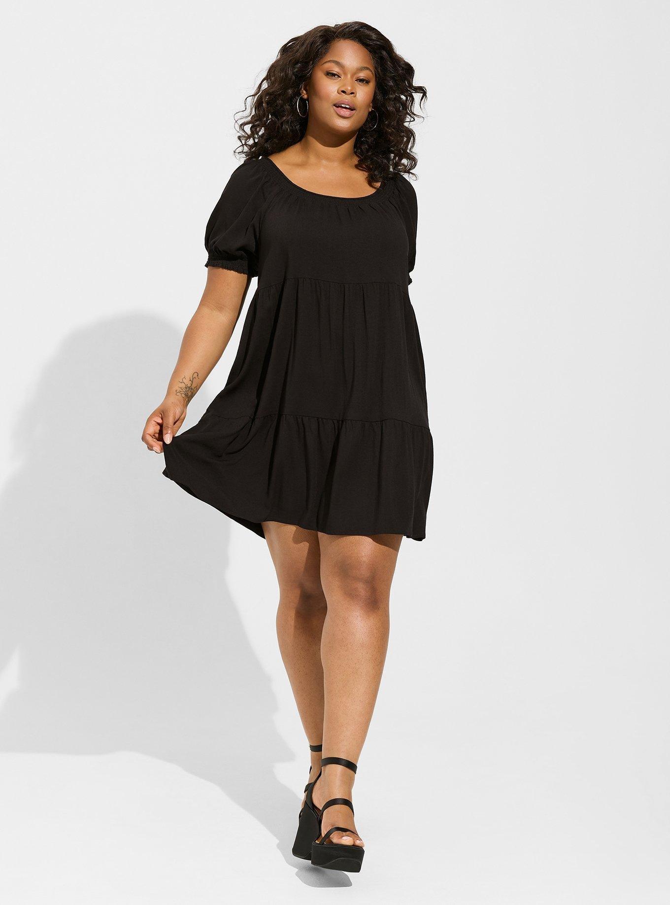 Plus Size - Mini Rayon Slub Puff Sleeve Smocked Dress - Torrid