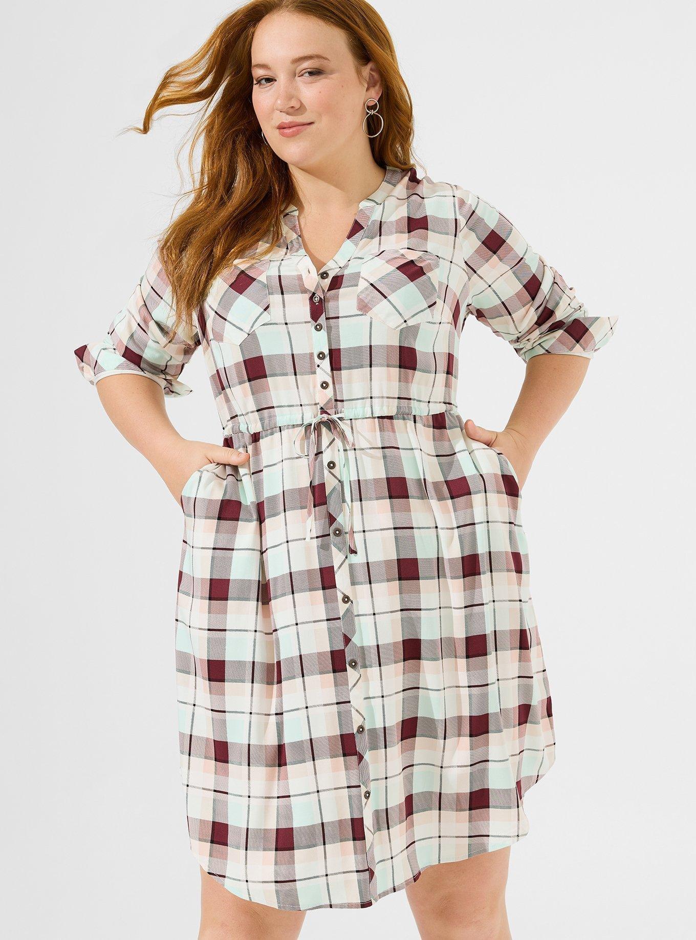 Plus size plaid hot sale shirt dress