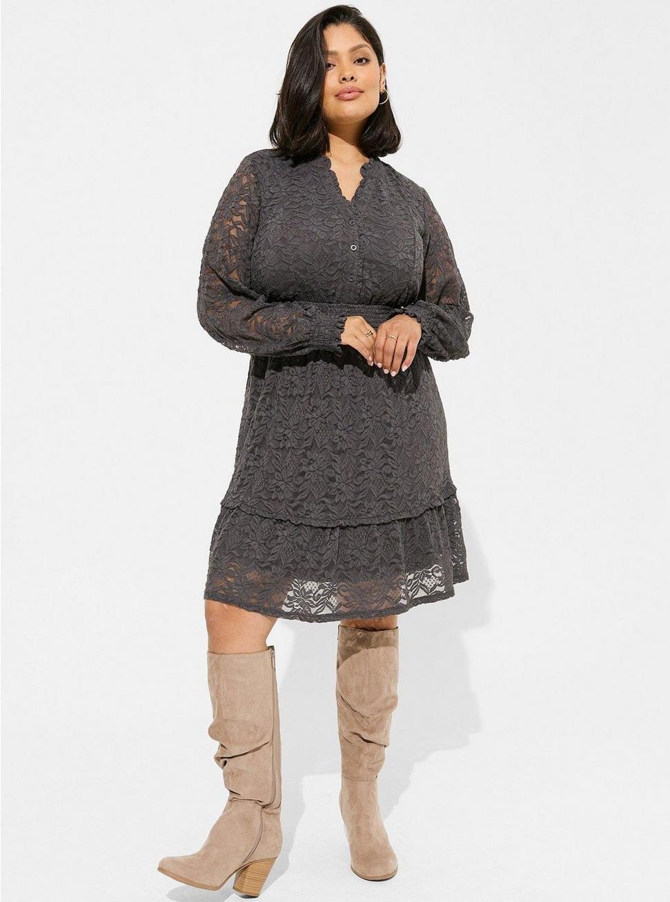 Plus Size Mini Stretch Lace Tiered Dress, PERISCOPE, alternate