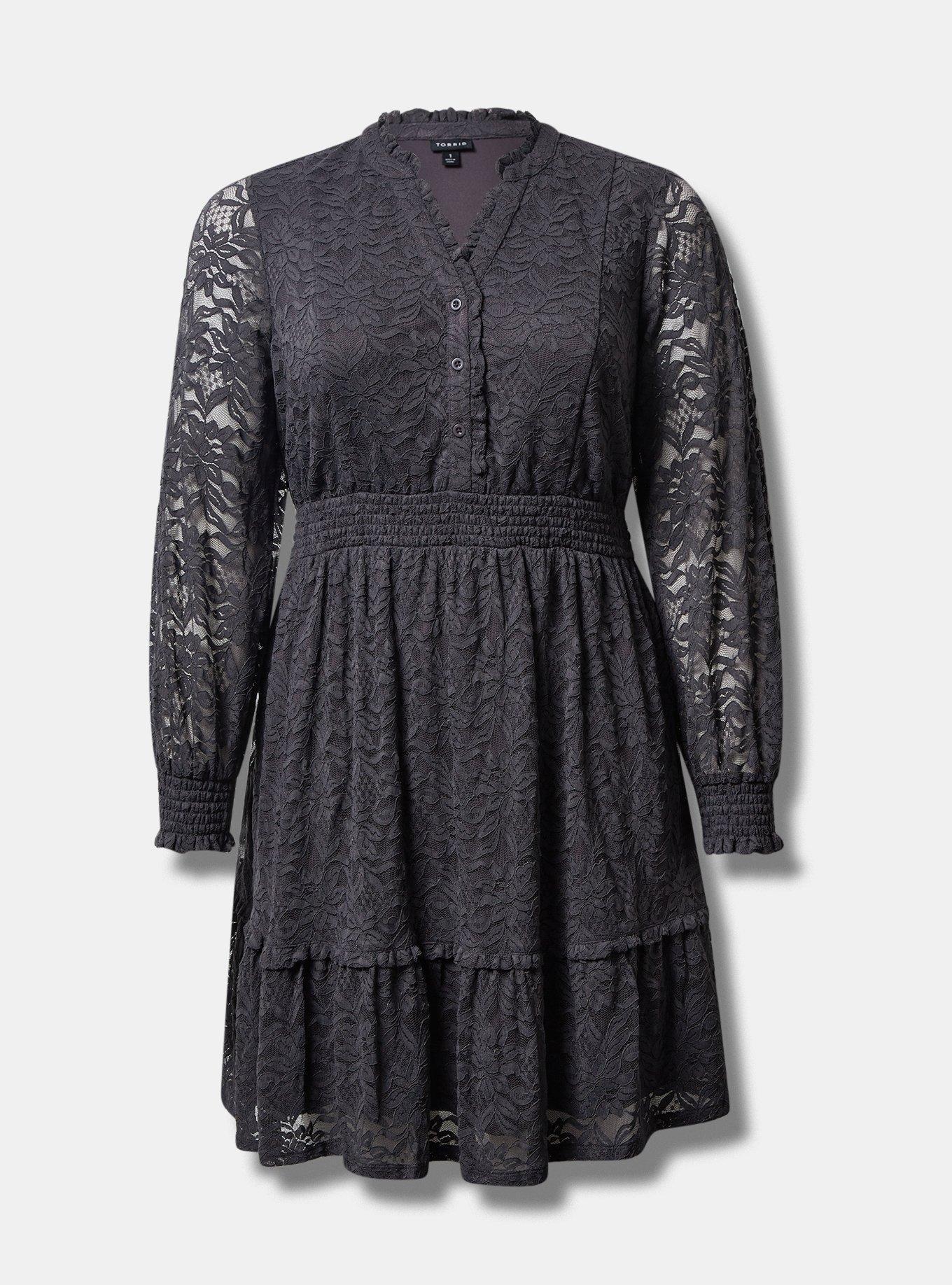 Plus Size Mini Stretch Lace Tiered Dress, PERISCOPE, hi-res