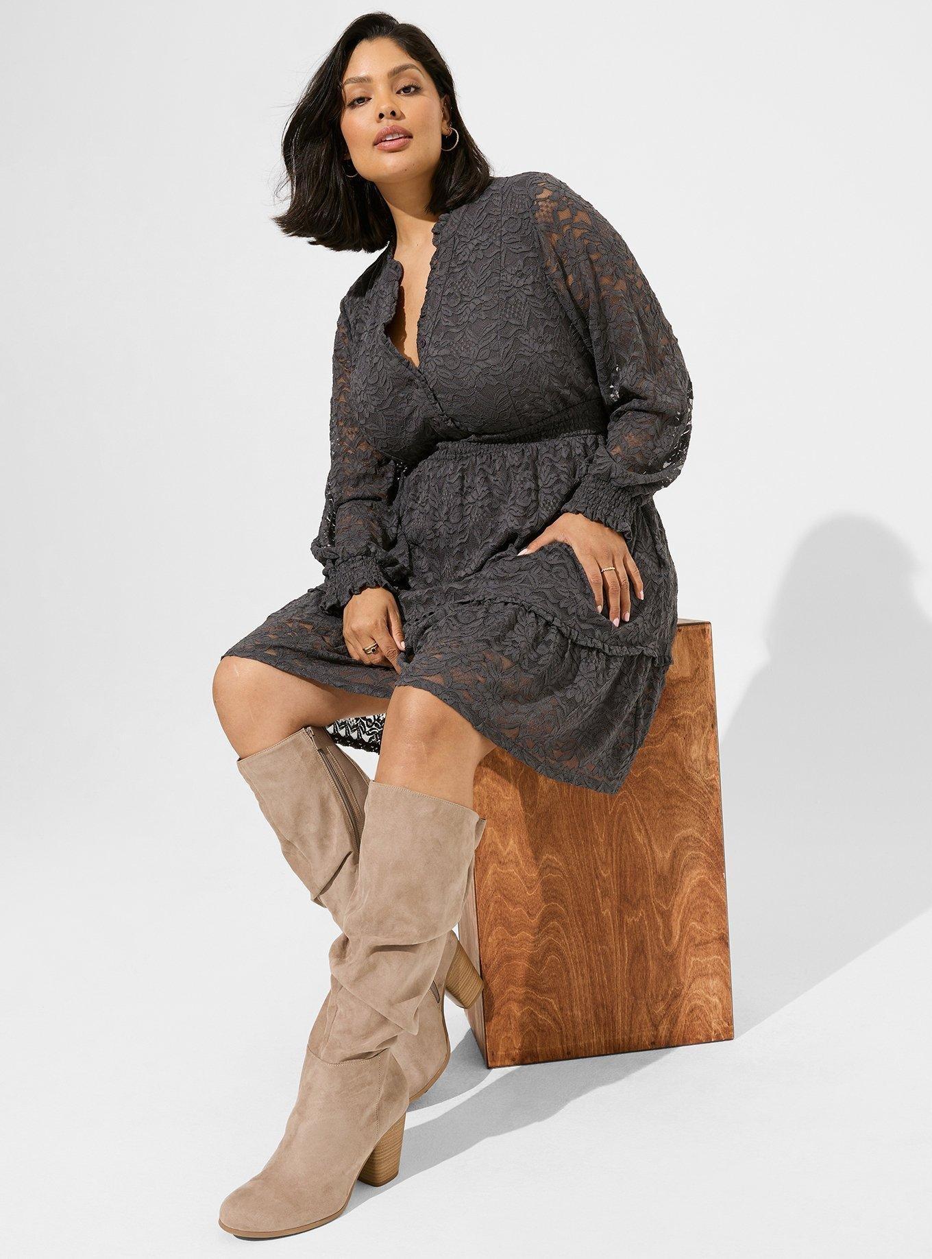 Plus Size Mini Stretch Lace Tiered Dress, PERISCOPE, hi-res