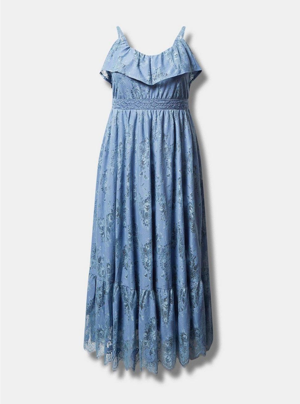 Maxi Two Tone Lace Tiered Hem Dress, BLUE, hi-res