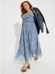 Maxi Two Tone Lace Tiered Hem Dress, BLUE, hi-res