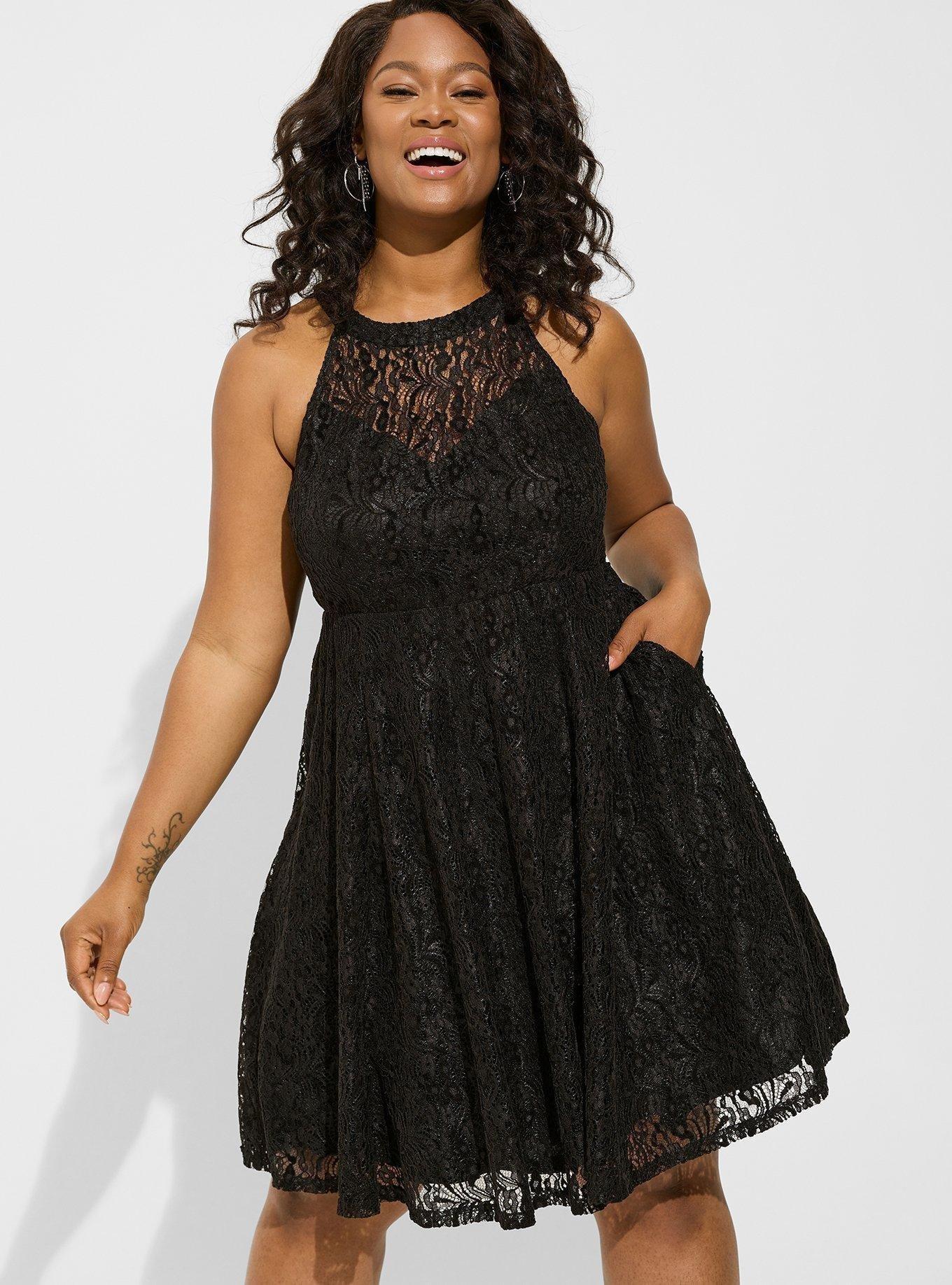 Plus Size - Black Lace Skater Dress - Torrid