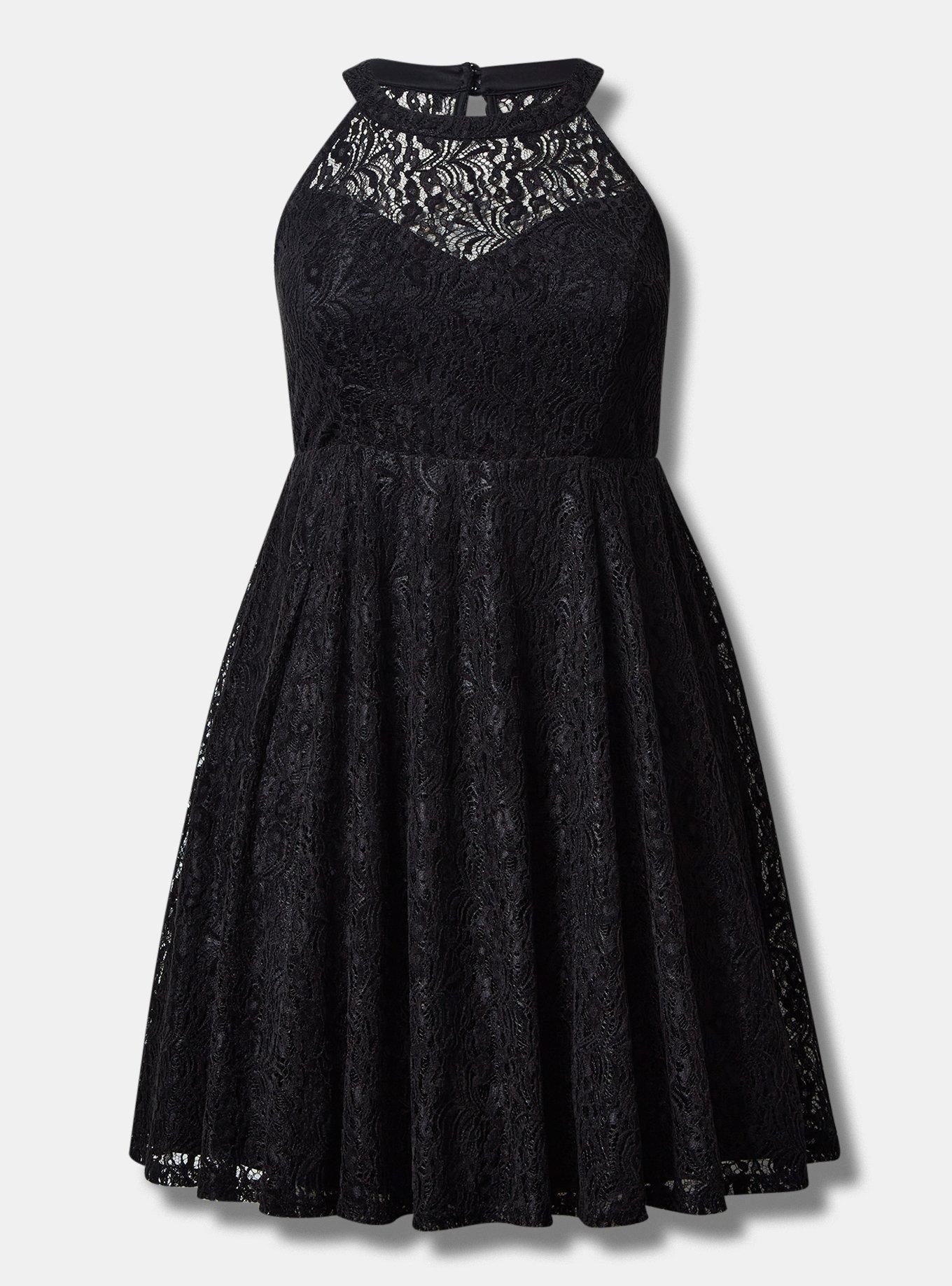 Plus Size - Mini Flocked Lace Skater Dress - Torrid