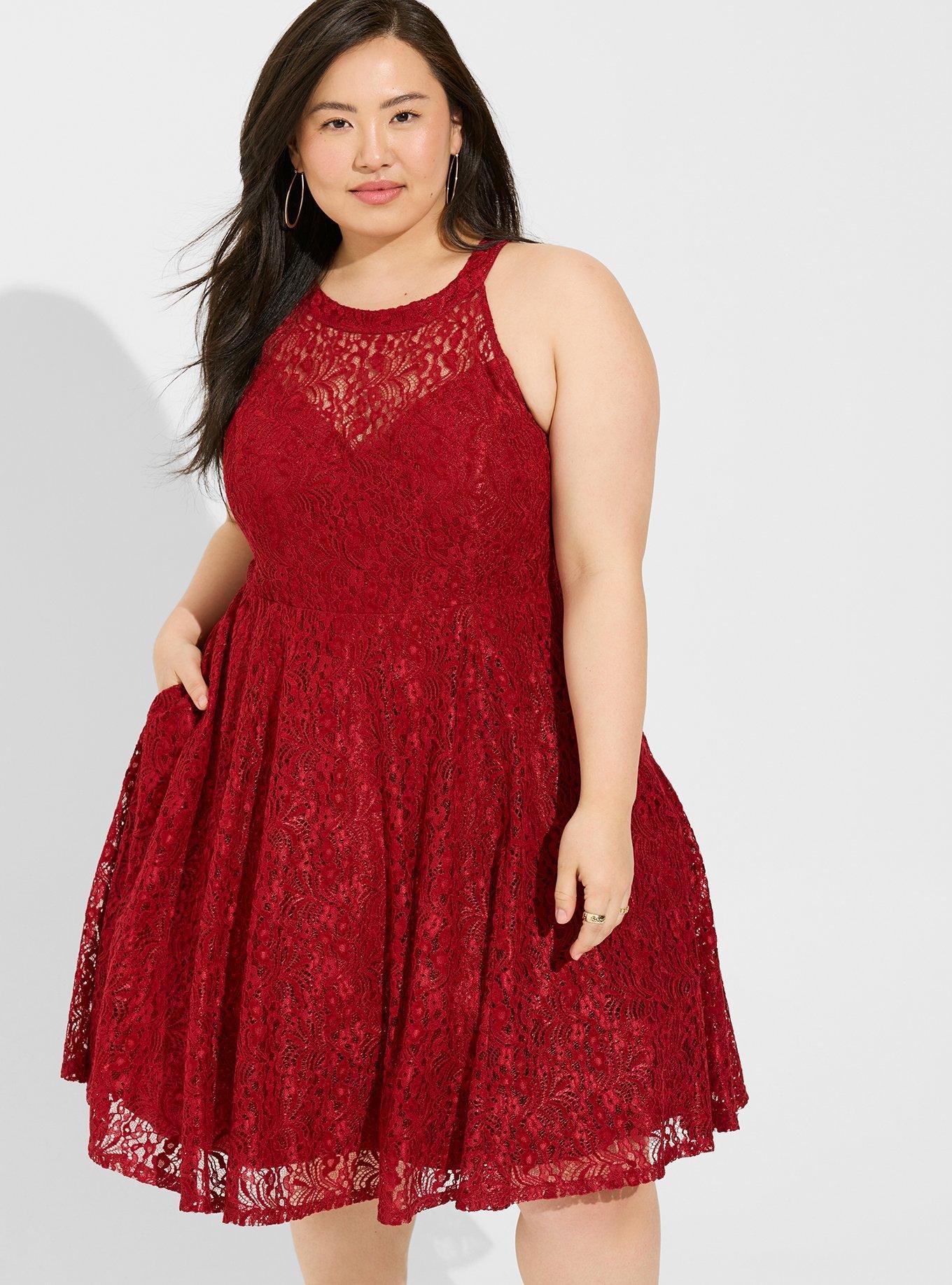 Plus Size - Mini Flocked Lace Skater Dress - Torrid