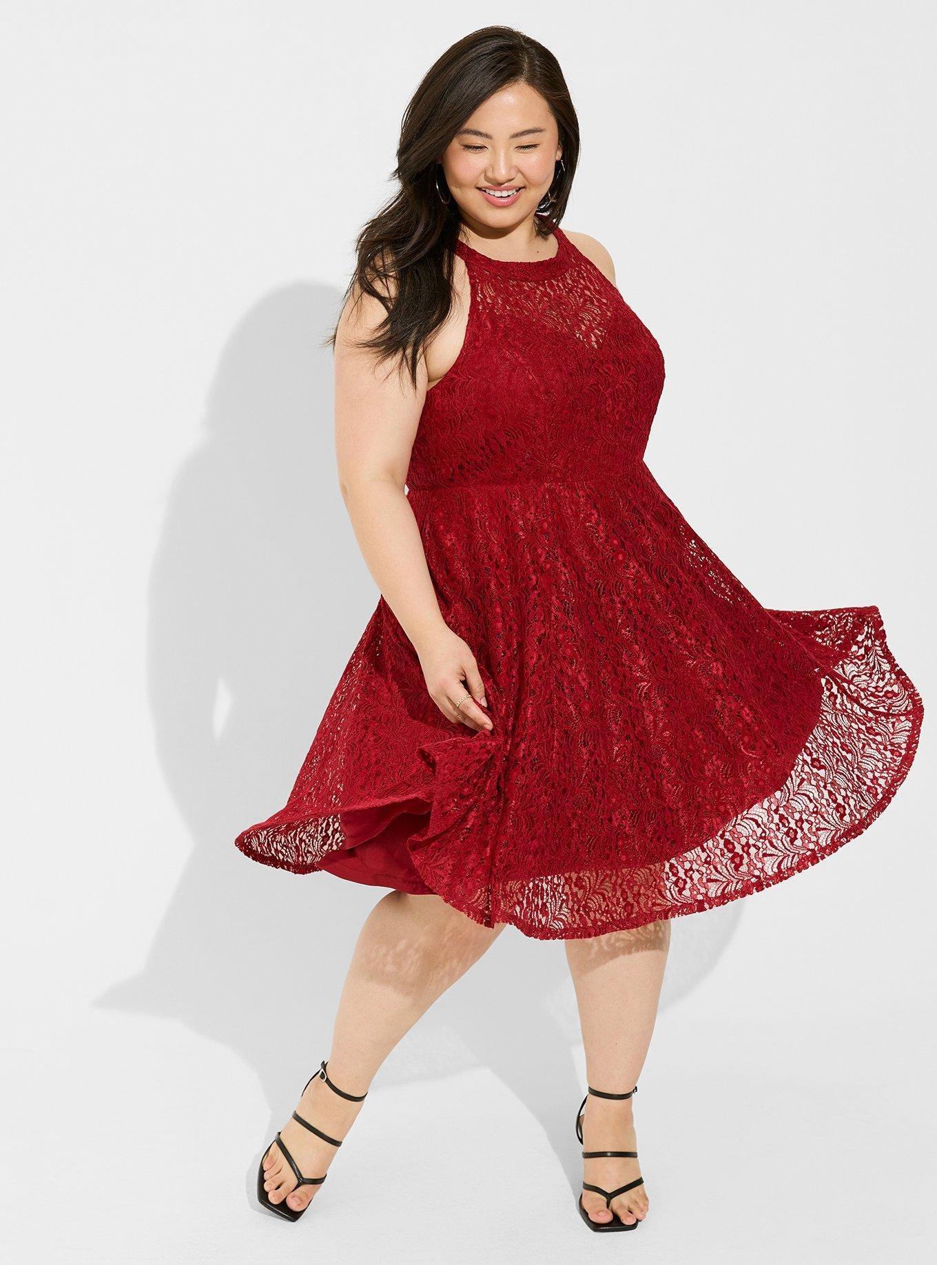 Plus Size - Mini Flocked Lace Skater Dress - Torrid