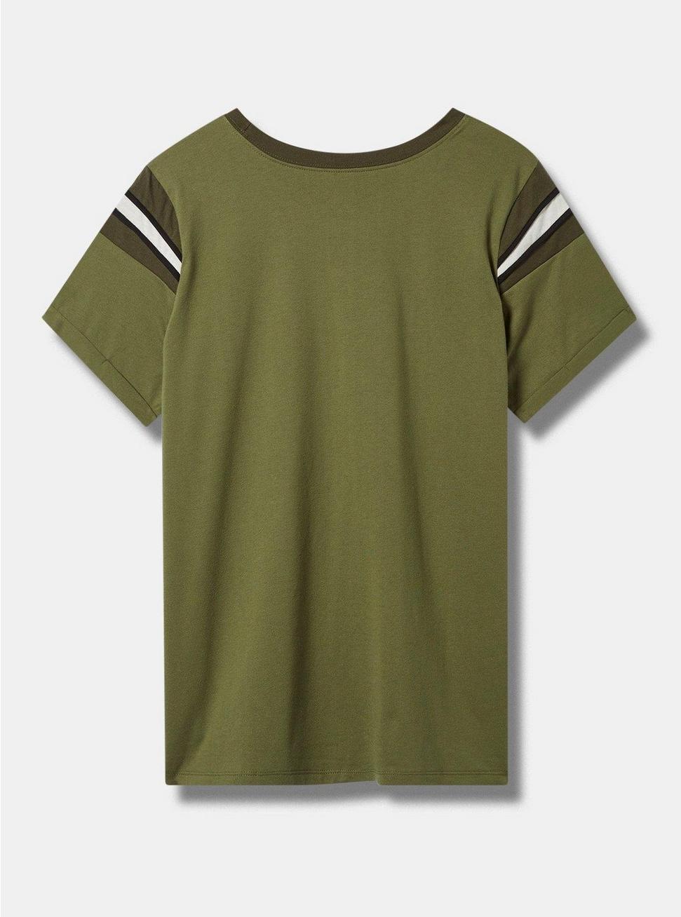 Plus Size Daria Classic Fit Cotton Contrast Sleeve Tee, OLIVE, alternate