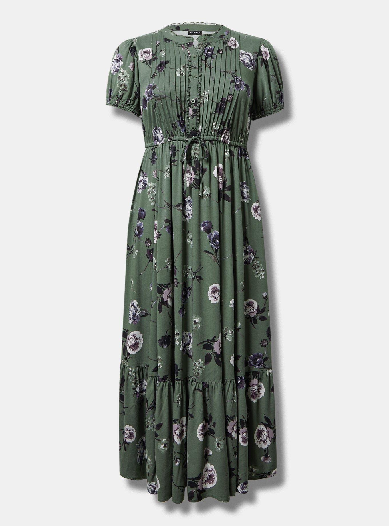 Plus Size - Maxi Stretch Challis Pintuck Tiered Dress - Torrid