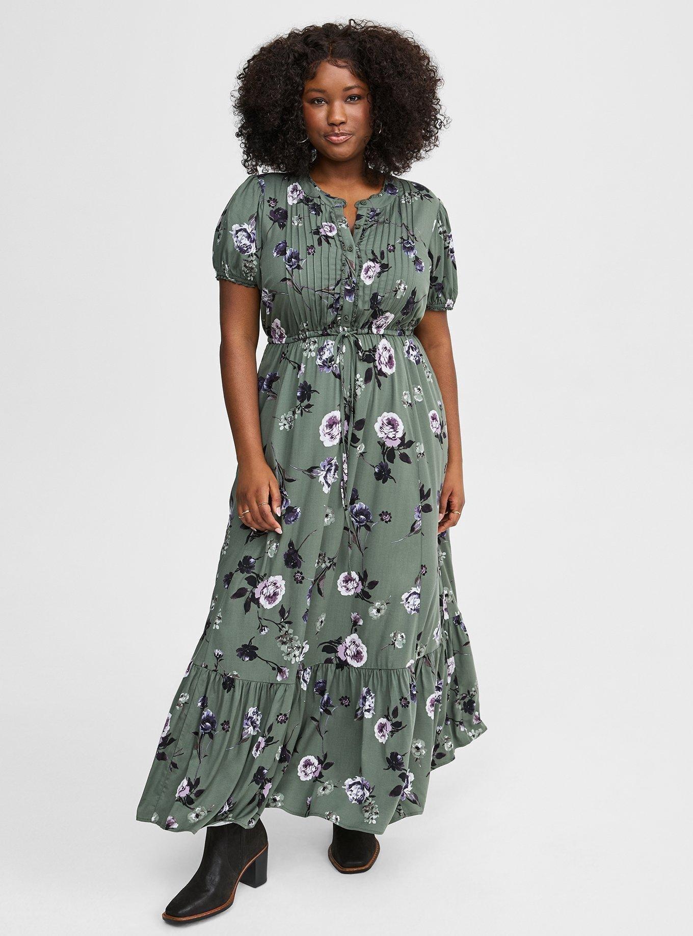Plus Size - Maxi Stretch Challis Pintuck Tiered Dress - Torrid