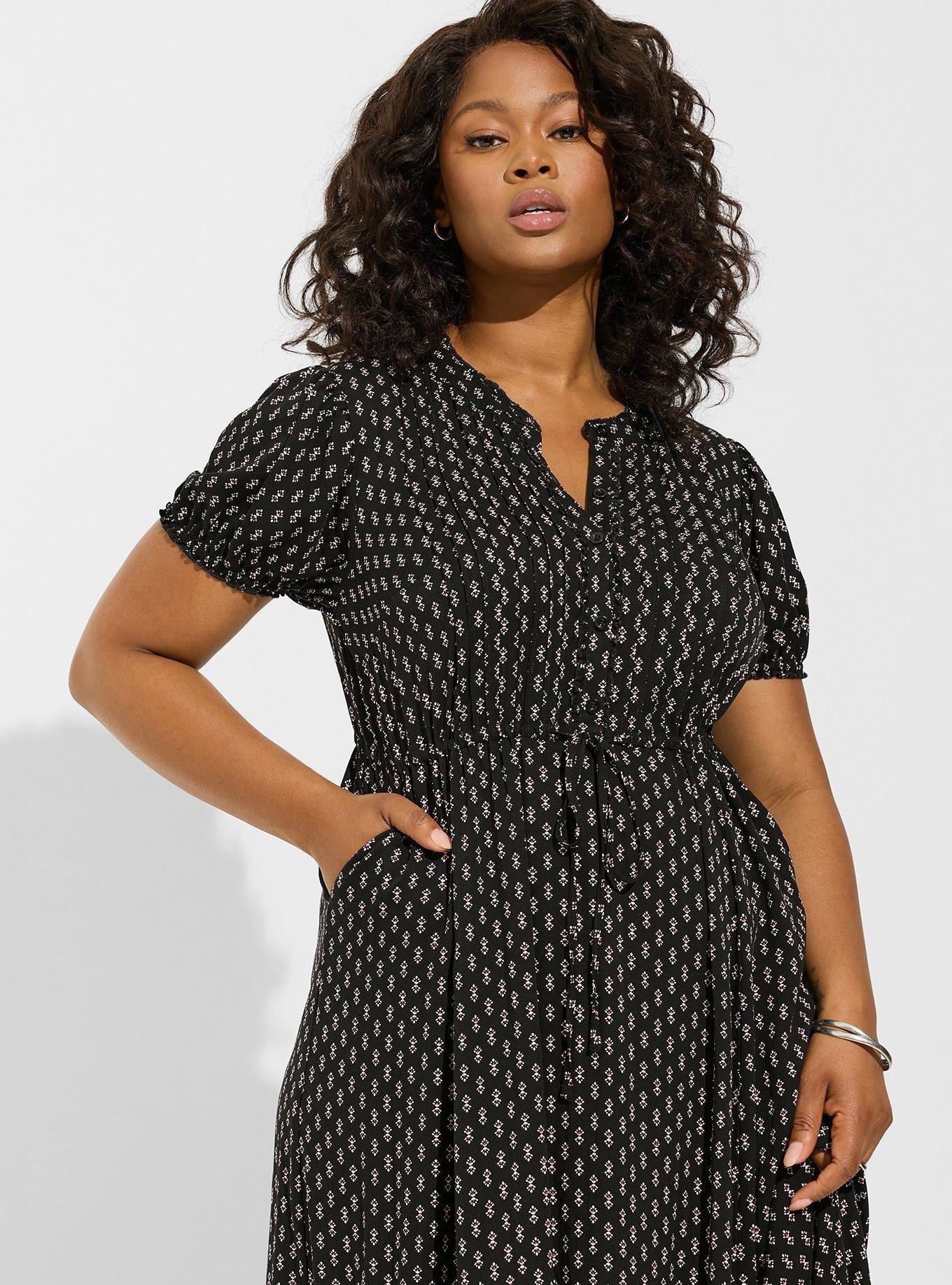 Plus Size - Black Button-Front Challis Maxi Dress - Torrid