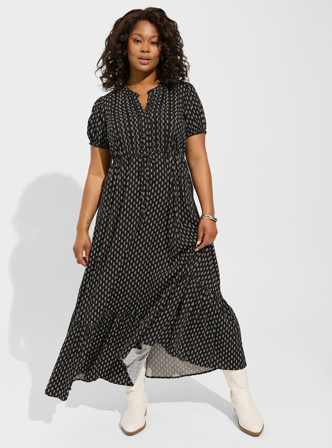 Plus Size - Maxi Washable Challis Hi-Low Tiered Shirtdress - Torrid